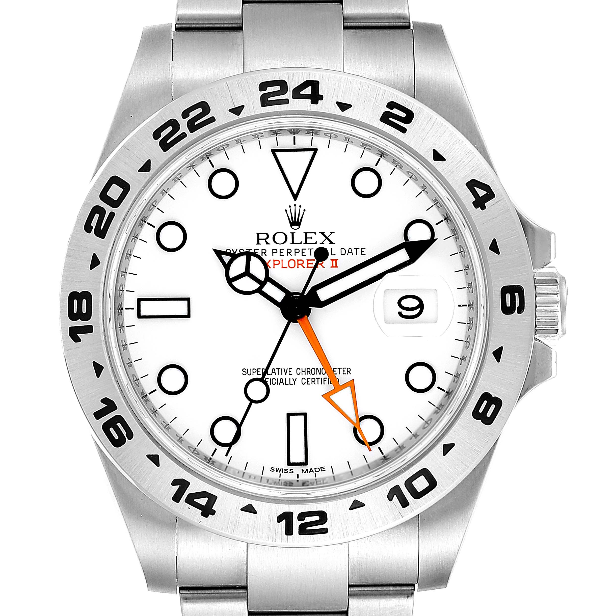 The image shows a front view of the Rolex Explorer 216570 Men's Stainless Steel White Dial 216570 Men's Stainless Steel White Dial watch, displaying the dial, hands, bezel, and part of the bracelet.