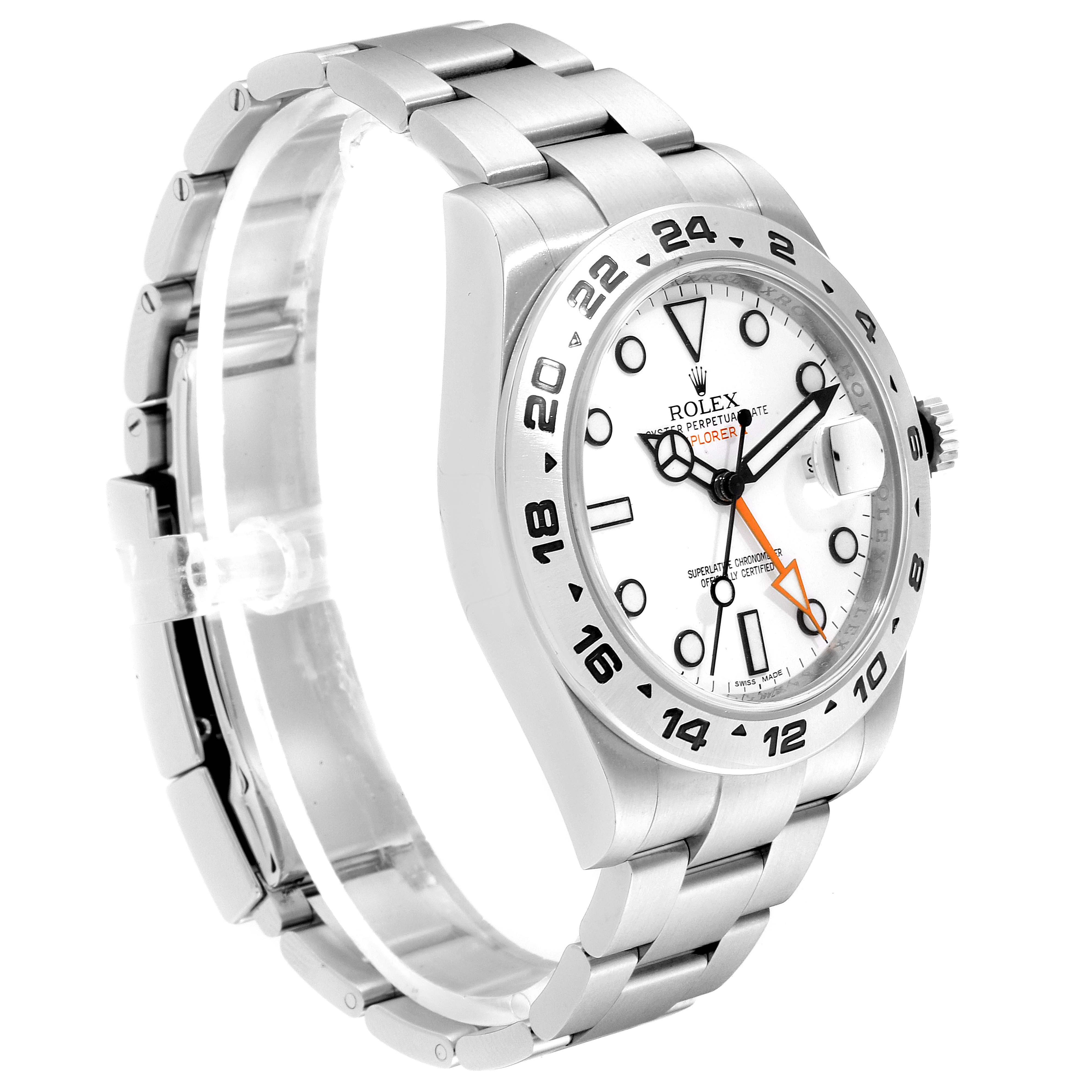 The image shows a Rolex Explorer 216570 Men's Stainless Steel White Dial 216570 Men's Stainless Steel White Dial model watch at a three-quarter angle, highlighting its face, bezel, and bracelet.