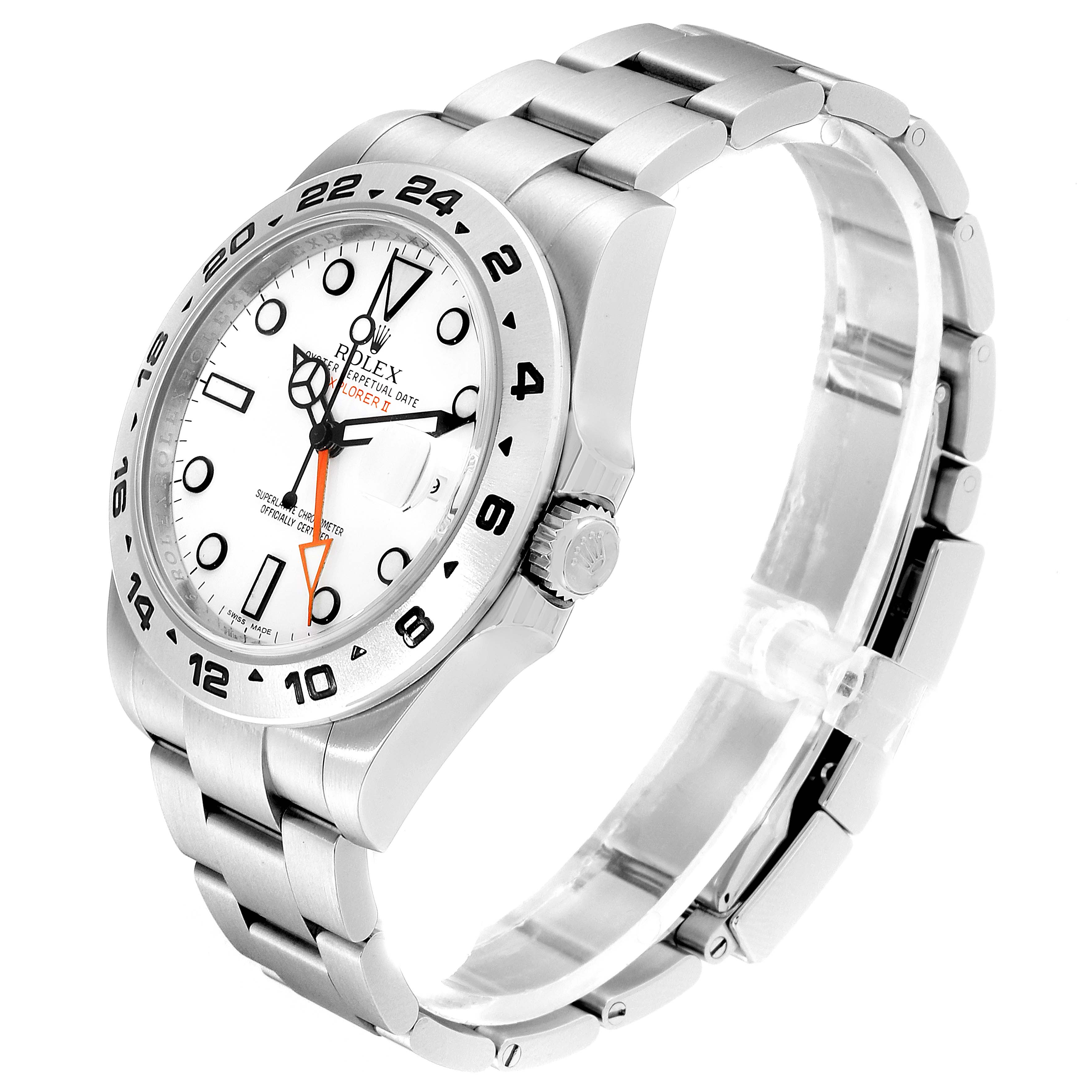The image shows a side angle of the Rolex Explorer 216570 Men's Stainless Steel White Dial 216570 Men's Stainless Steel White Dial watch, highlighting the face, bezel, crown, and metal bracelet.