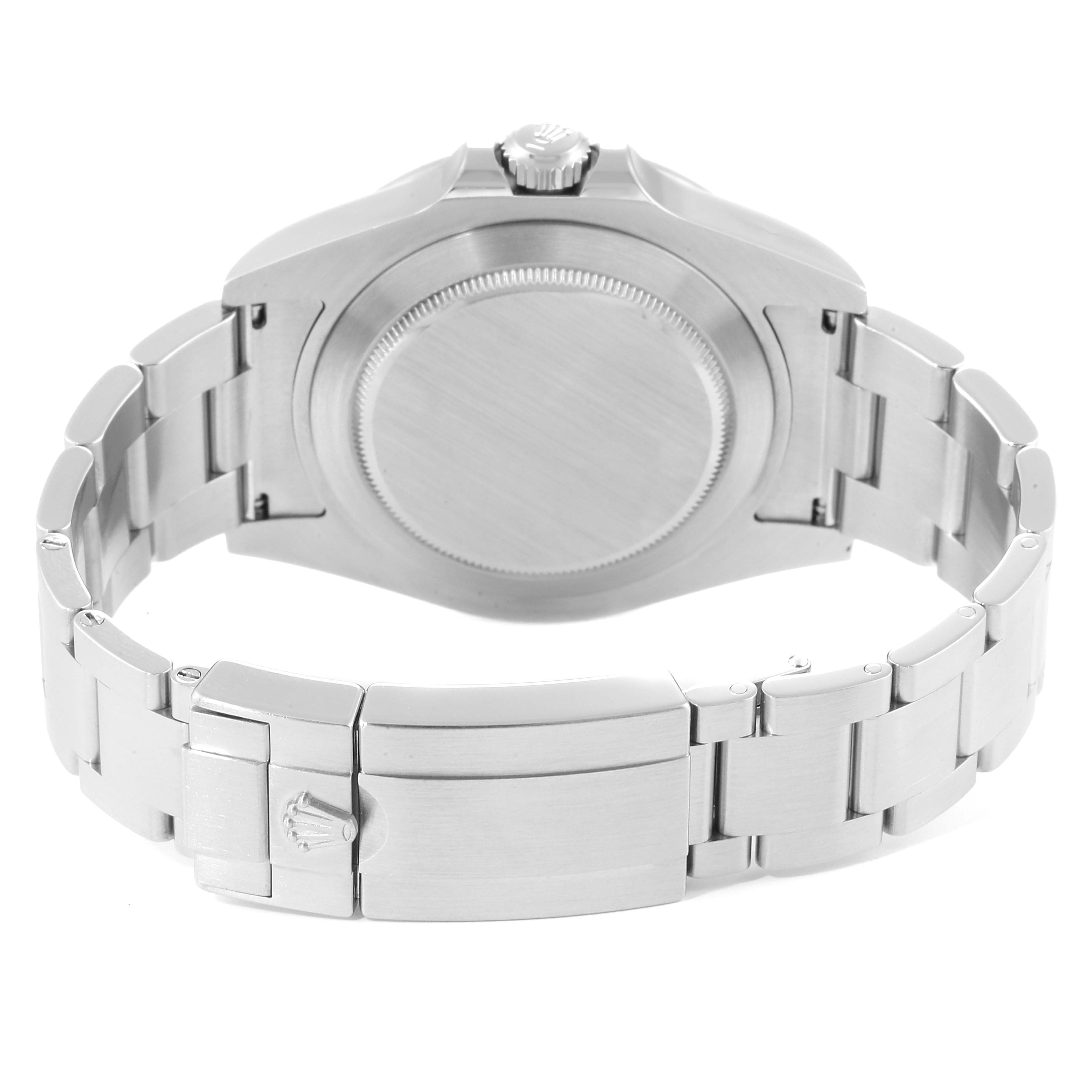This image shows the case back and clasp of the Rolex Explorer 216570 Men's Stainless Steel White Dial 216570 Men's Stainless Steel White Dial model watch from a rear angle.