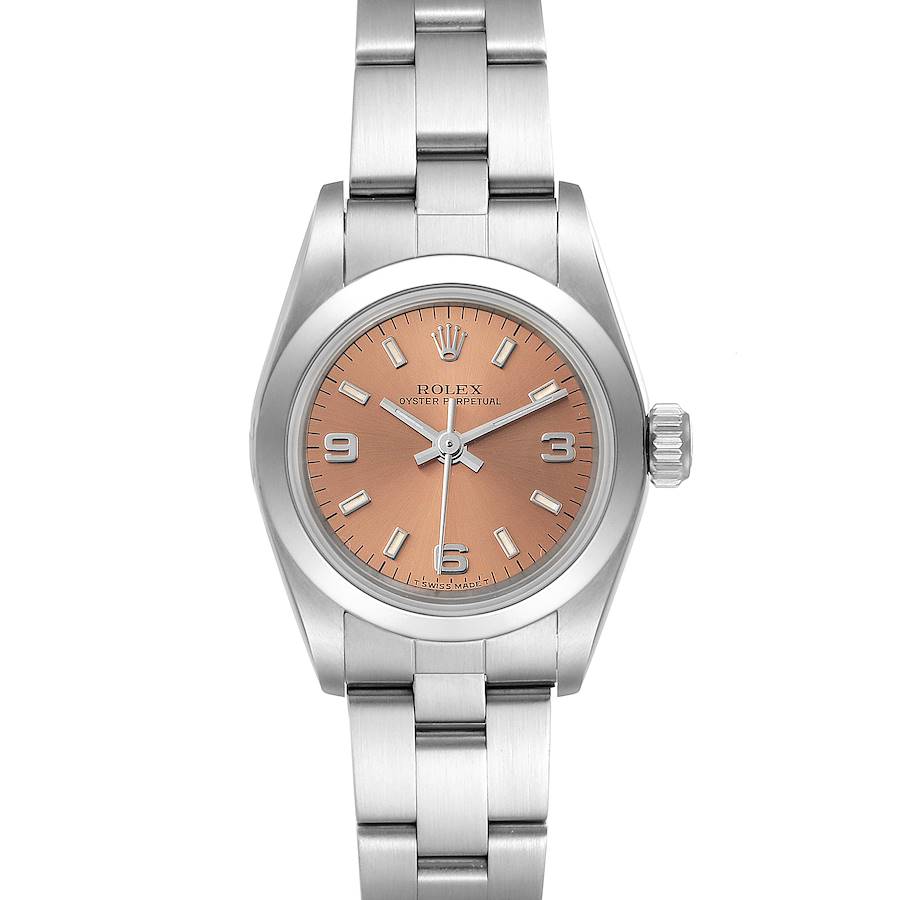 Rolex Oyster Perpetual Nondate Steel Salmon Dial Watch 67180 Box Papers SwissWatchExpo