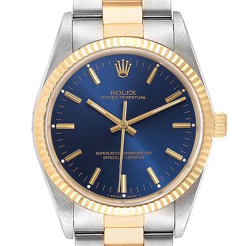 Photo of Rolex Oyster Perpetual Steel Yellow Gold Blue Dial Mens Watch 14233