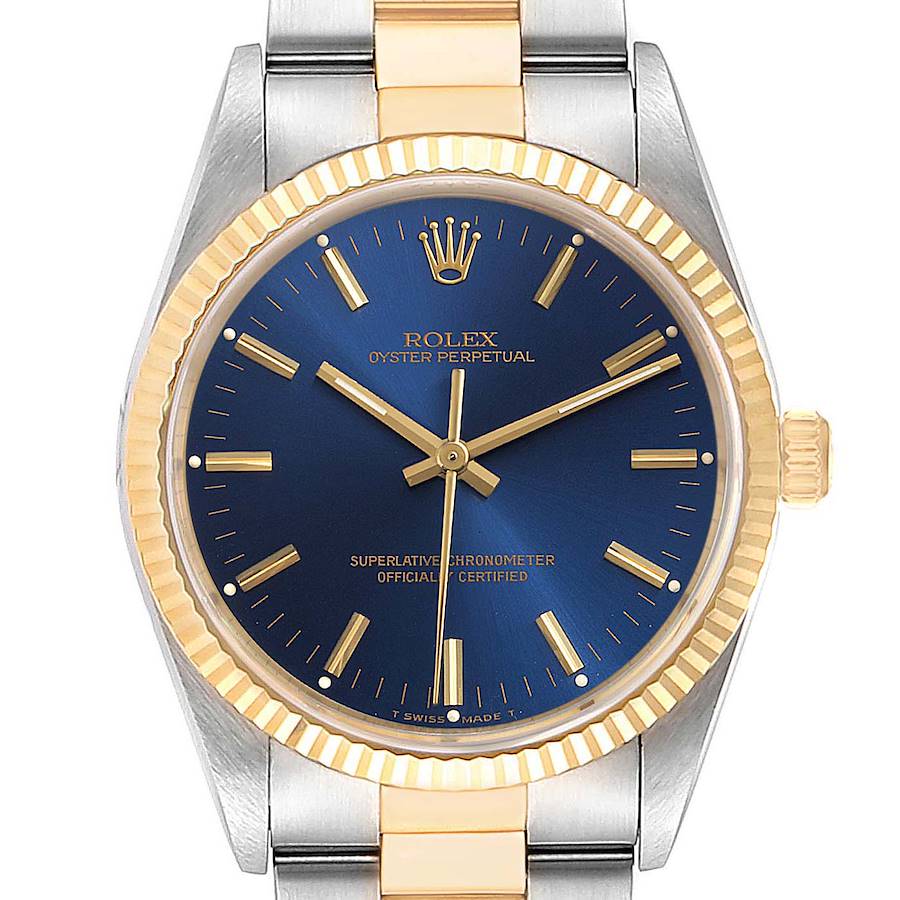 Rolex Oyster Perpetual Steel Yellow Gold Blue Dial Mens Watch 14233 SwissWatchExpo