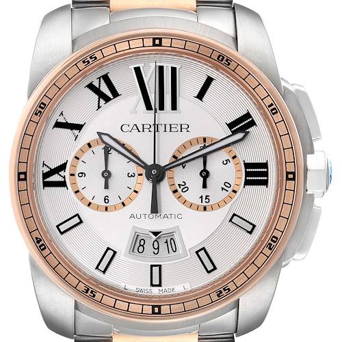 Photo of Cartier Calibre Chronograph Steel Rose Gold Mens Watch W7100042