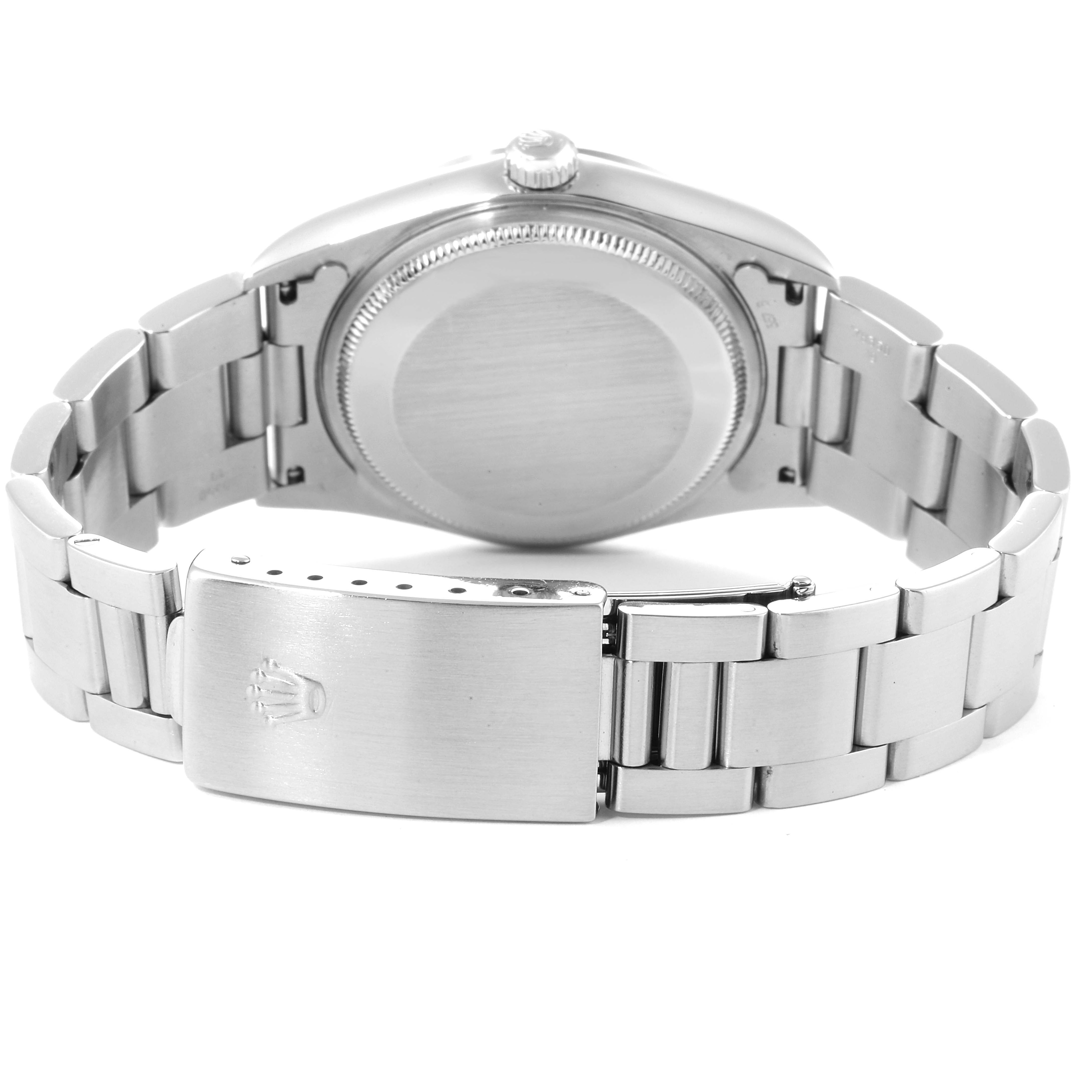 The image shows the back view of the Rolex Air-King 14000 Men's Stainless Steel Black Dial 14000 Men's Stainless Steel Black Dial watch, highlighting the bracelet and clasp.