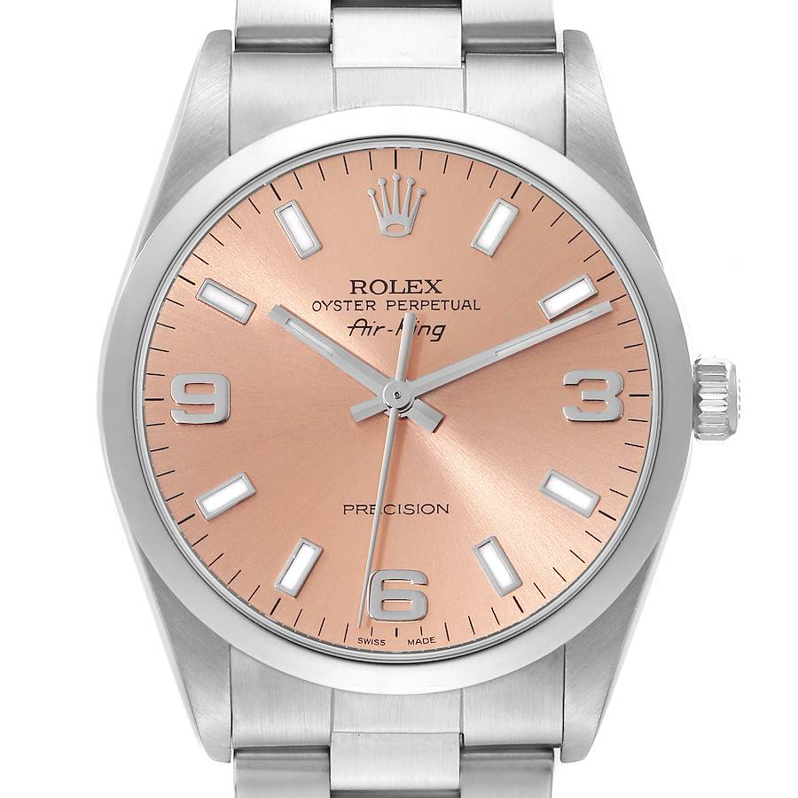 Rolex Air King Salmon Dial Smooth Bezel Steel Mens Watch 14000 SwissWatchExpo