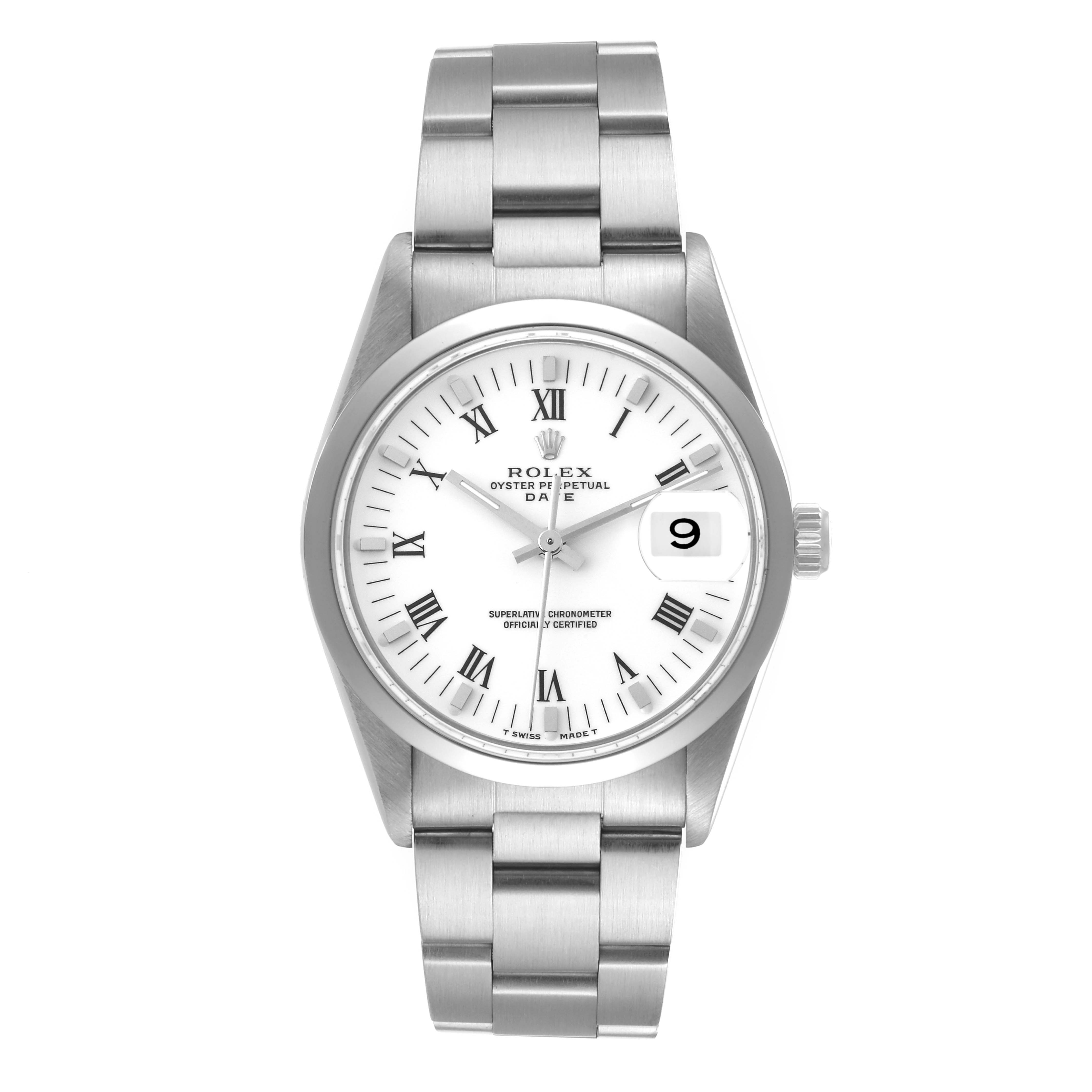 This image shows a frontal view of the Rolex Date 15200 Men's Stainless Steel White Dial 15200 Men's Stainless Steel White Dial watch, displaying the face, bezel, and bracelet.