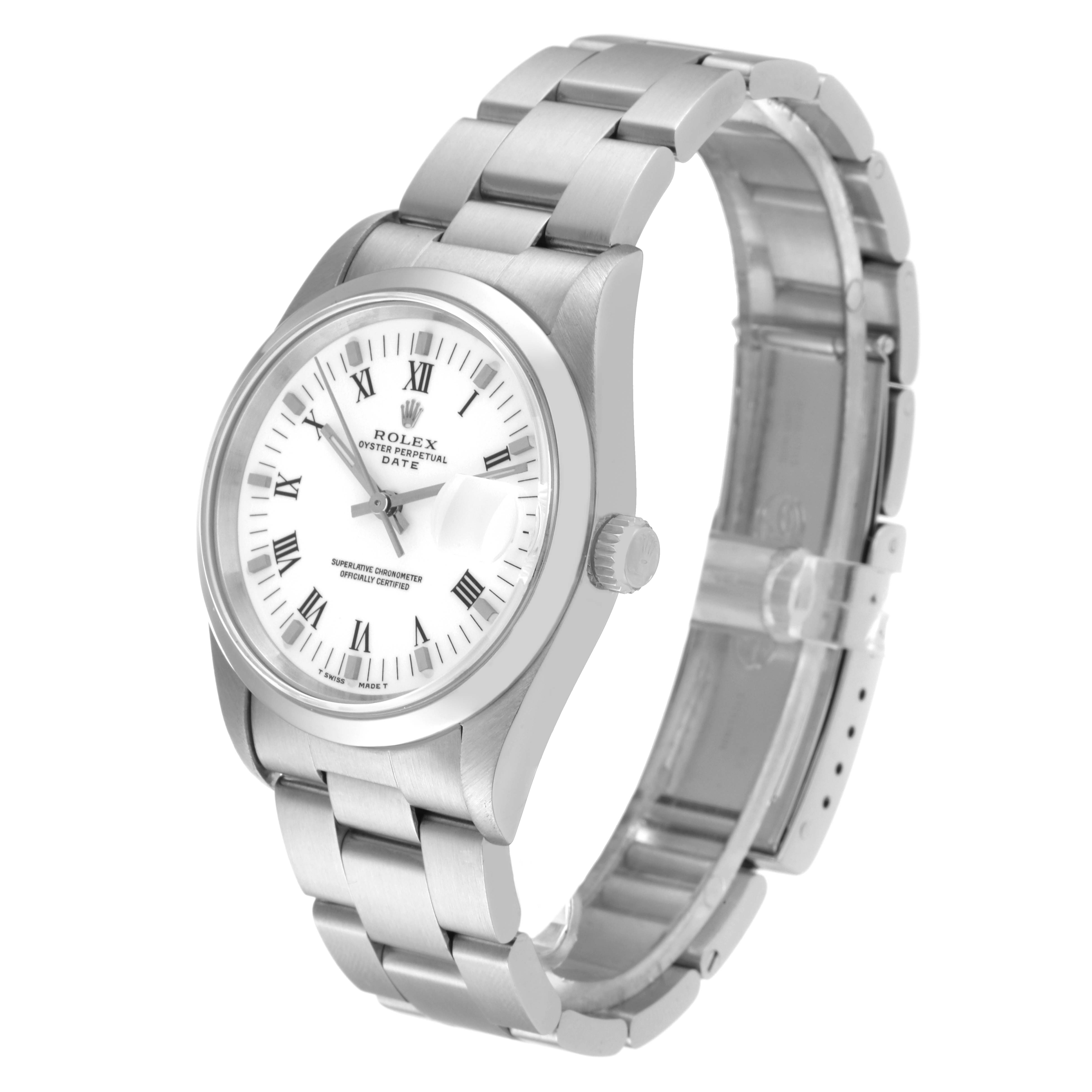 The image shows a Rolex Date 15200 Men's Stainless Steel White Dial 15200 Men's Stainless Steel White Dial model watch at an oblique angle, displaying the face, bezel, crown, and bracelet.