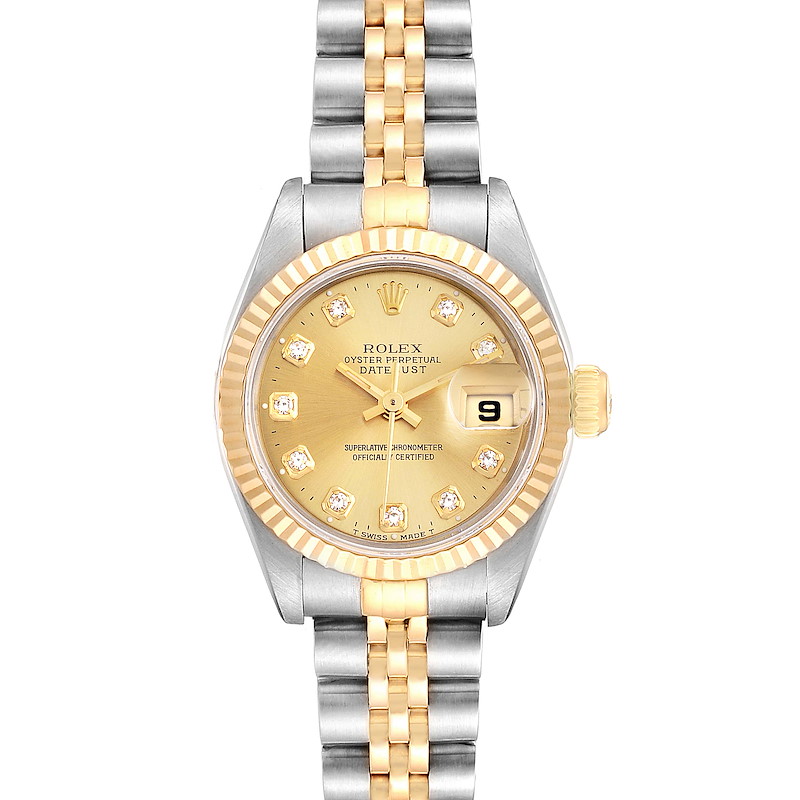 Rolex Datejust 26 Steel Yellow Gold Diamond Ladies Watch 69173 Box Papers SwissWatchExpo