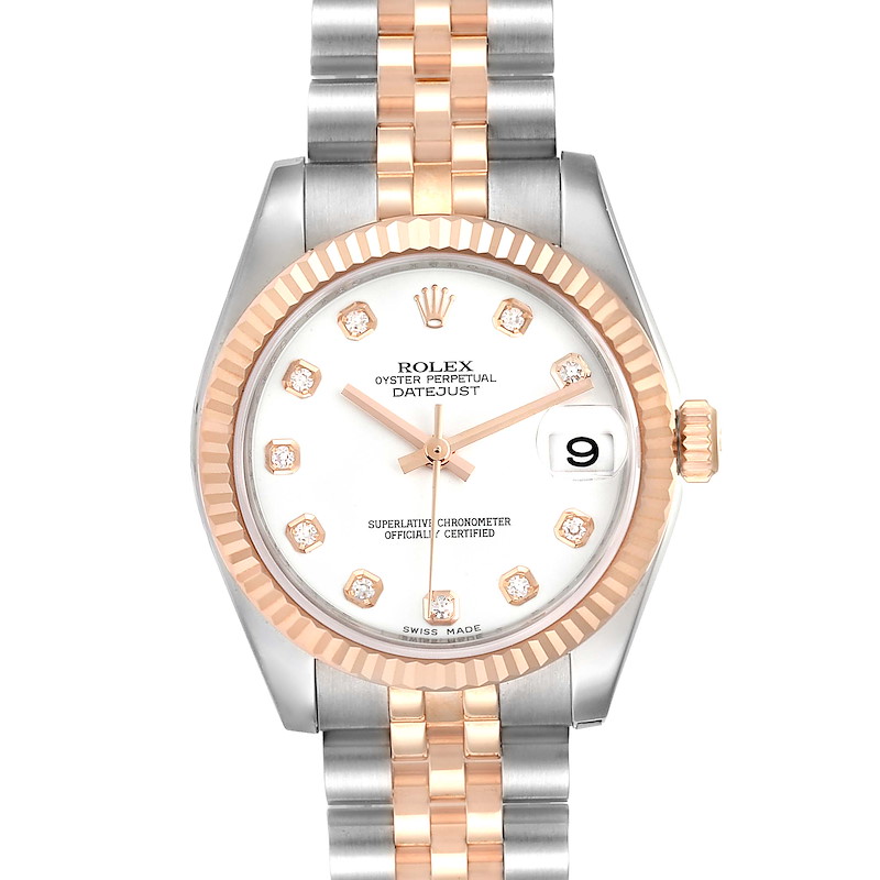 Rolex Datejust 31 Midsize Steel Rose Gold Diamond Ladies Watch 178271 ...