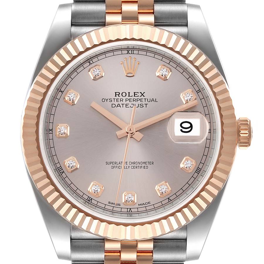 Rolex Datejust 41 Steel Rose Gold Diamond Dial Mens Watch 126331 SwissWatchExpo