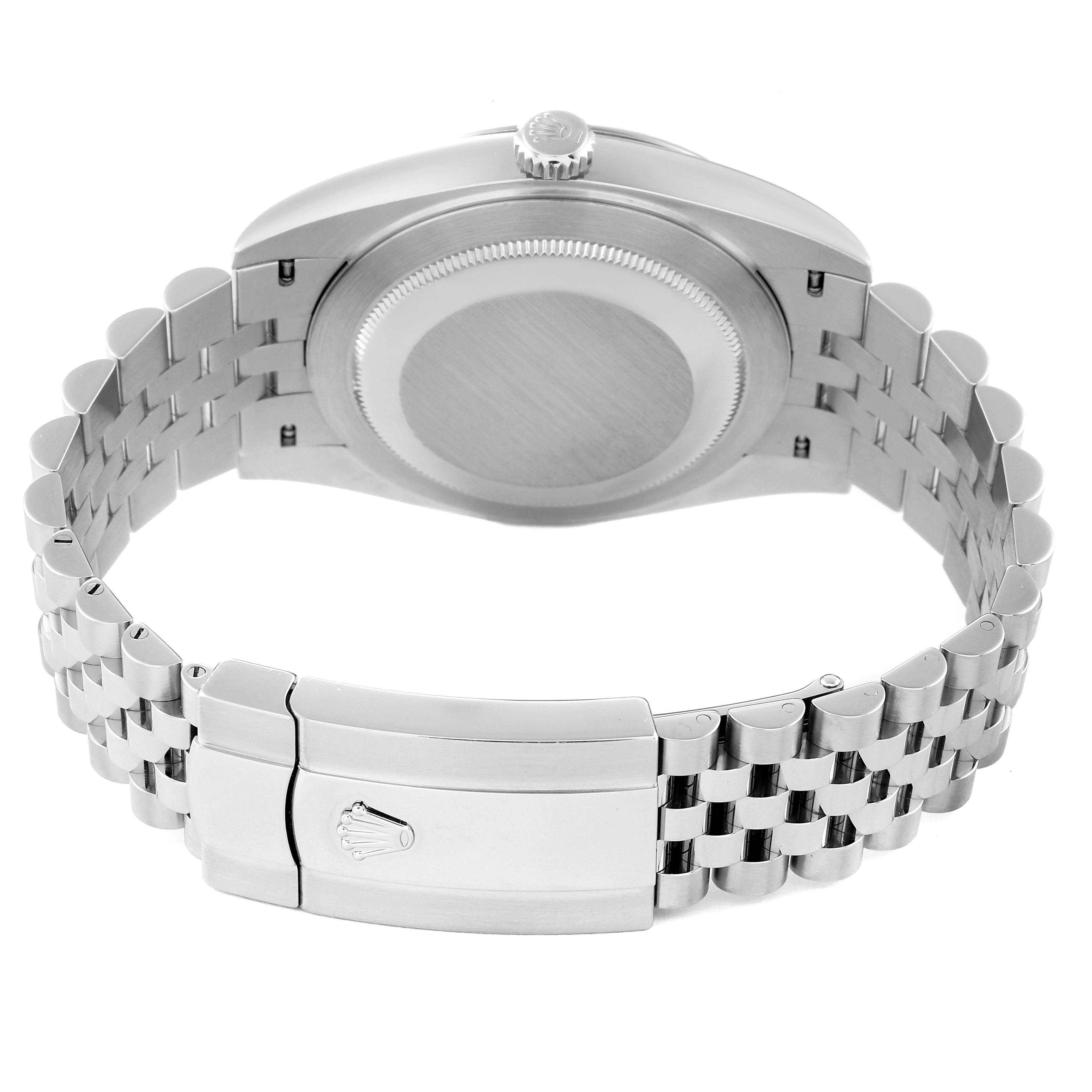 This image shows the back case and bracelet of a Rolex Datejust 41 126334 Men's Stainless Steel White Dial 126334 Men's Stainless Steel White Dial watch, viewed from the rear angle.