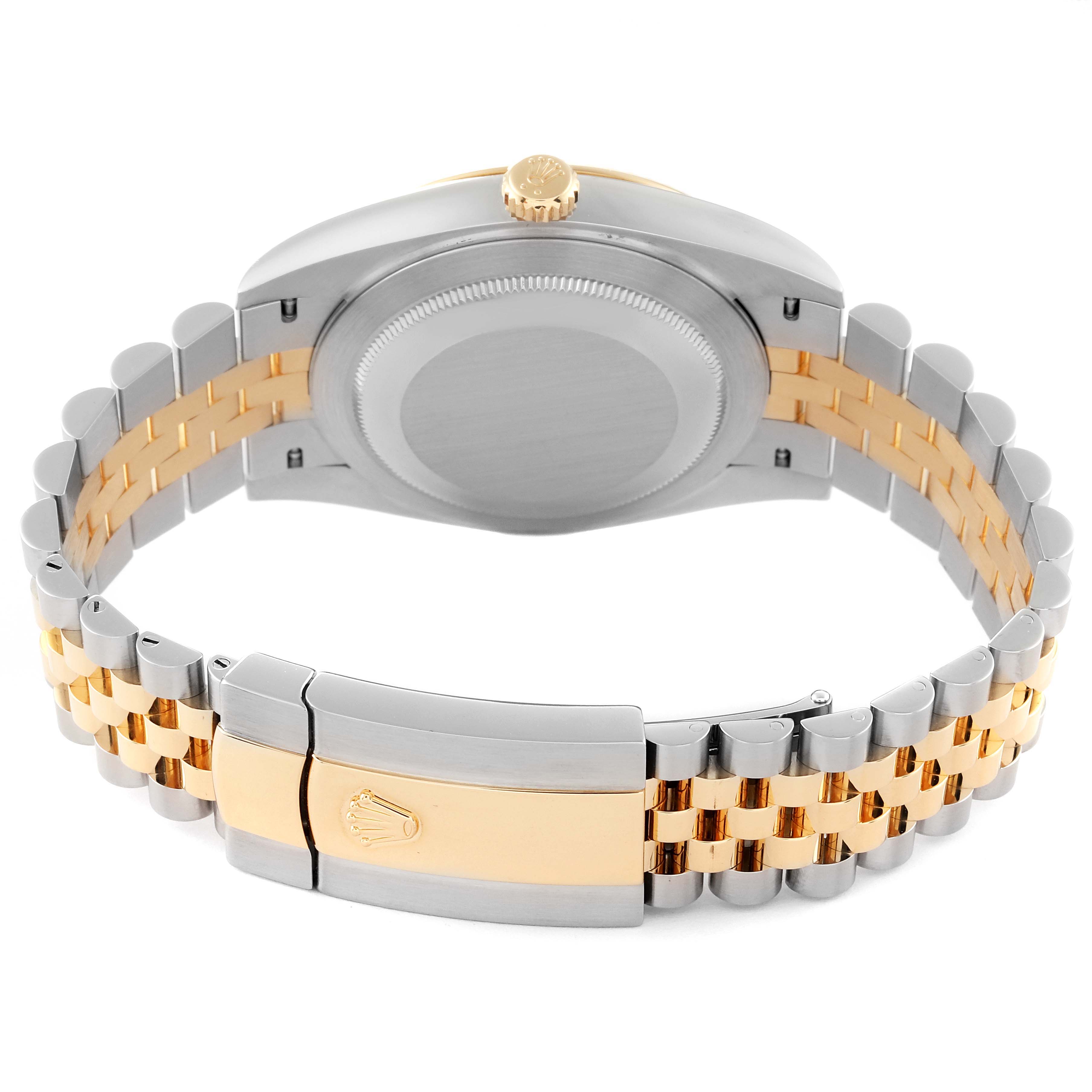 The image shows the back case and bracelet of a Rolex Datejust 41 126333 Men's Steel and Gold (two tone) Champagne Dial 126333 Men's Steel and Gold (two tone) Champagne Dial watch, highlighting the two-tone jubilee band and clasp.