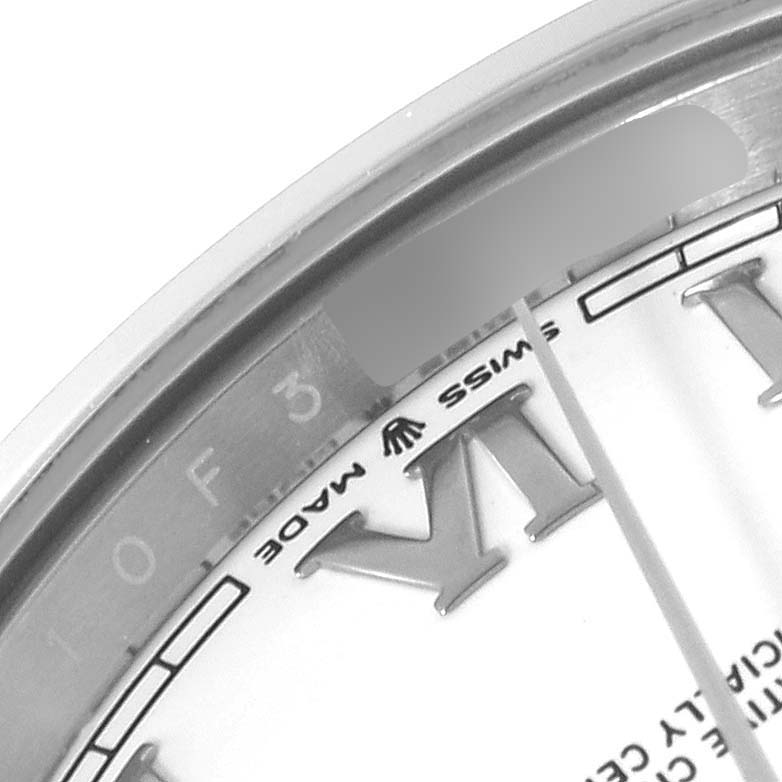The image shows a close-up angle of the dial and part of the bezel of a Rolex Datejust 41 126300 Men's Stainless Steel White Dial 126300 Men's Stainless Steel White Dial watch.