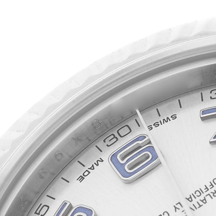 The image shows a close-up of the dial and part of the bezel of a Rolex Datejust 41 116334 Men's Stainless Steel Silver Dial, focusing on the hour markers and numerals.