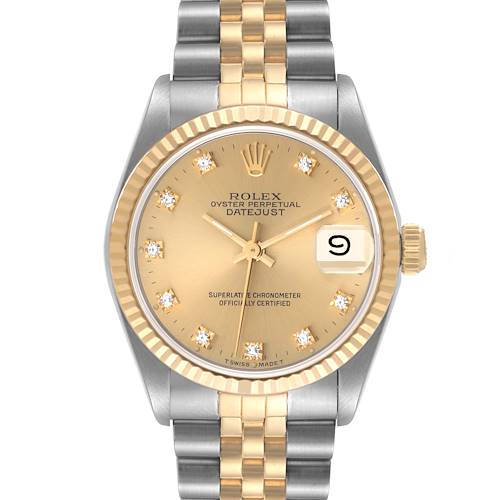 Photo of Rolex Datejust Midsize Steel Yellow Gold Diamond Dial Watch 68273 Box Papers