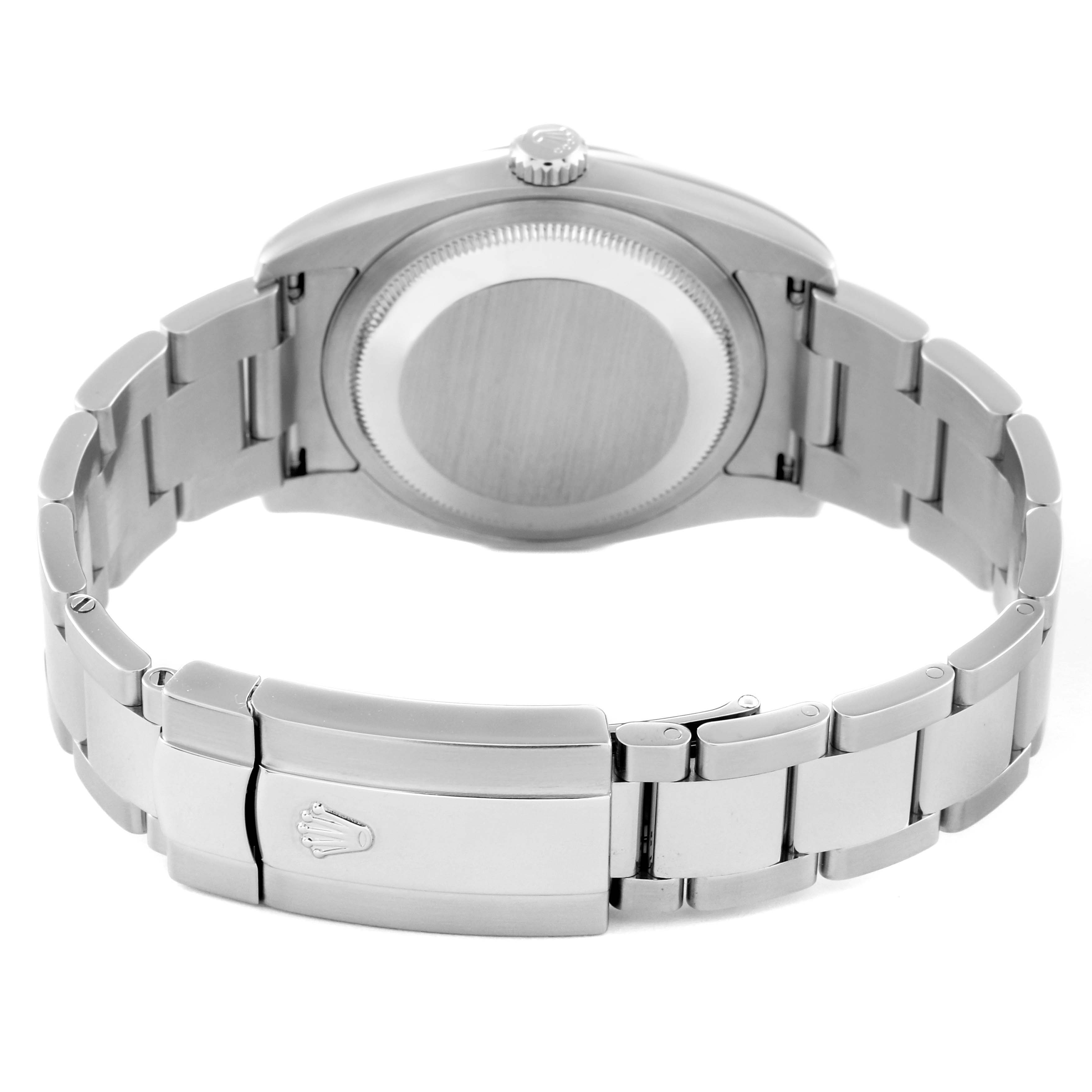 The image shows the back and clasp of a Rolex Datejust 116234 Men's Stainless Steel Silver Dial 116234 Men's Stainless Steel Silver Dial watch in a partially open position.