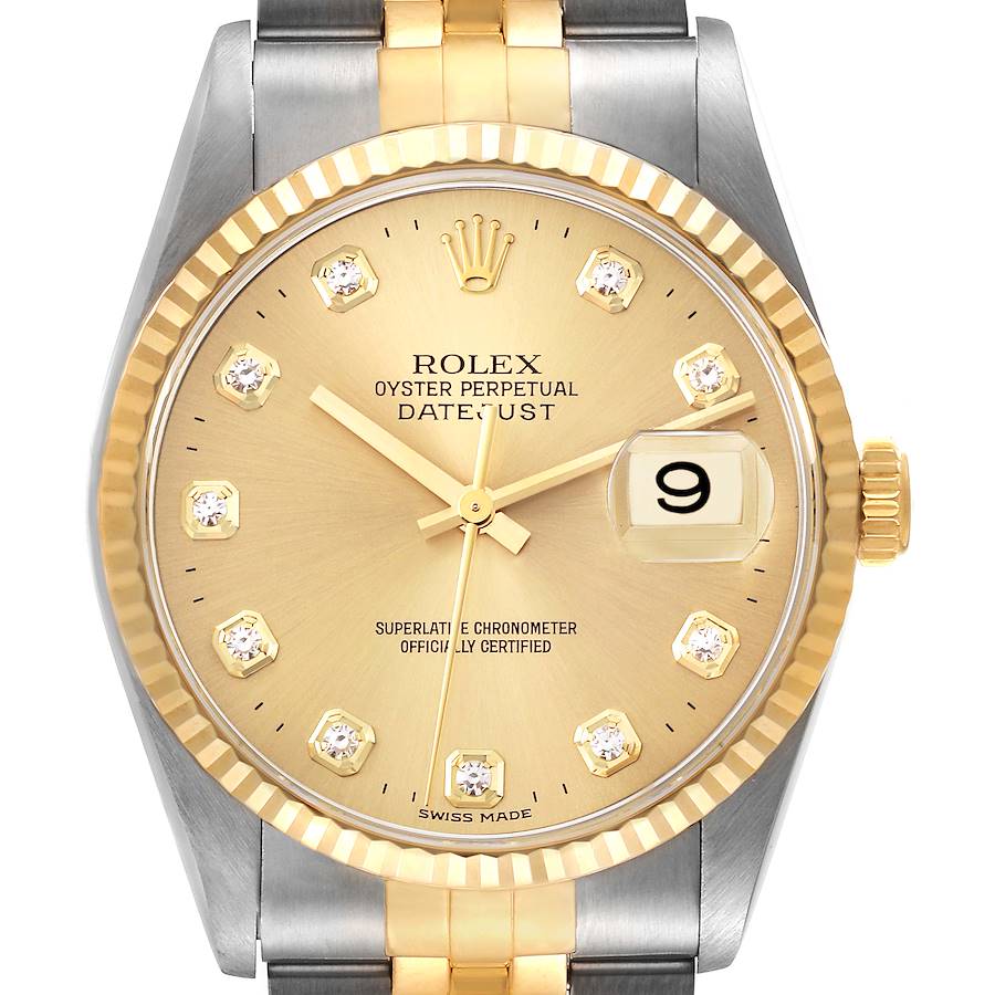 Rolex Datejust Steel Yellow Gold Diamond Dial Mens Watch 16233 Box Papers SwissWatchExpo