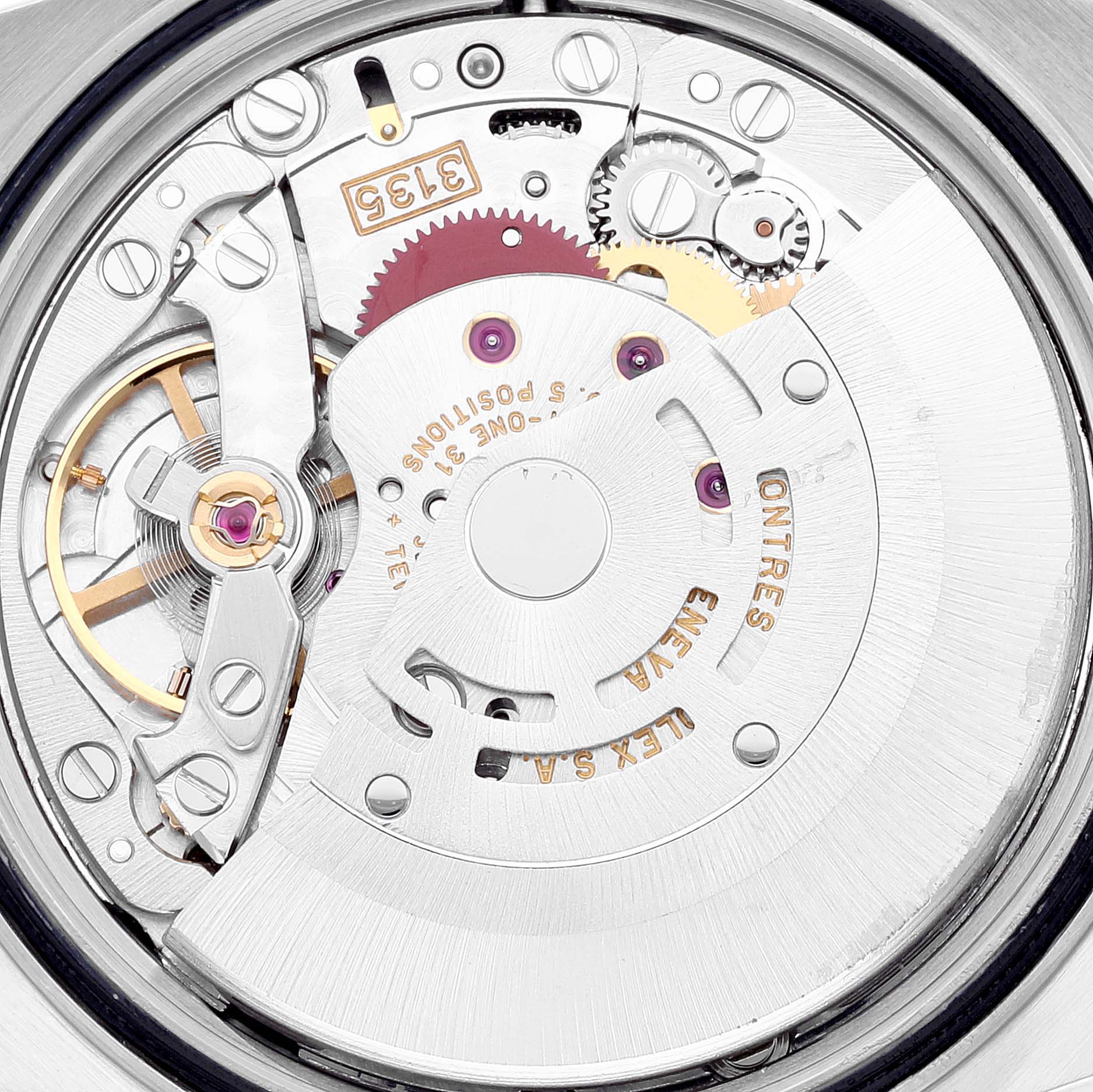 The image shows the internal movement mechanism of a Rolex Datejust 16233 Men's Steel and Gold (two tone) Grey Dial 16233 Men's Steel and Gold (two tone) Grey Dial watch.