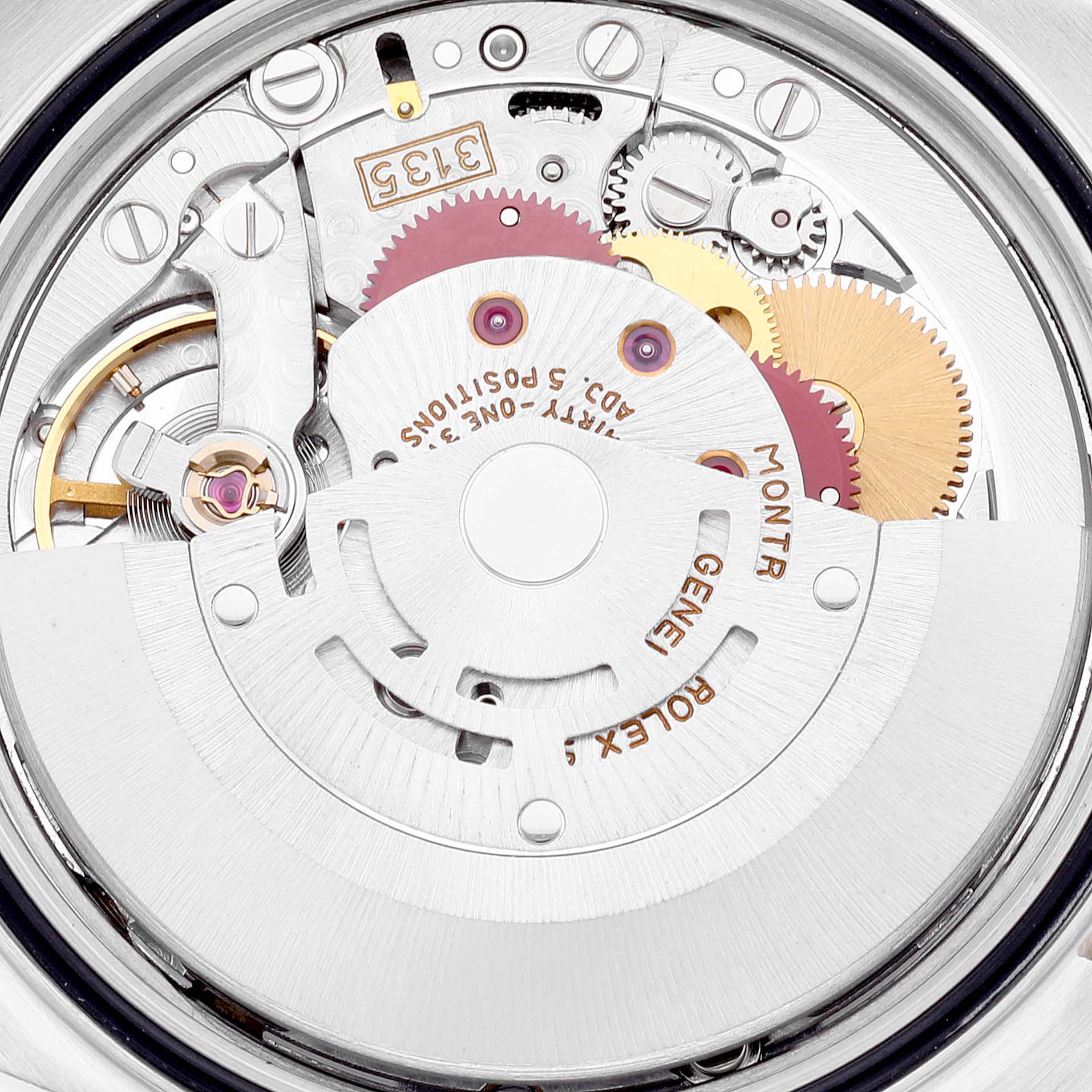 This image shows a close-up of the movement and internal components of the Rolex Turn-o-Graph 16263 Men's Steel and Gold (two tone) Champagne Dial 16263 Men's Steel and Gold (two tone) Champagne Dial watch.