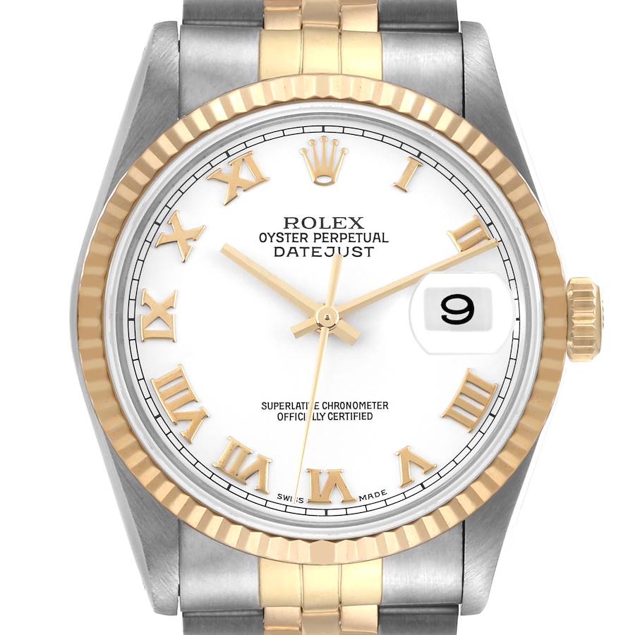 Rolex Datejust White Roman Dial Mens Watch 16233 SwissWatchExpo