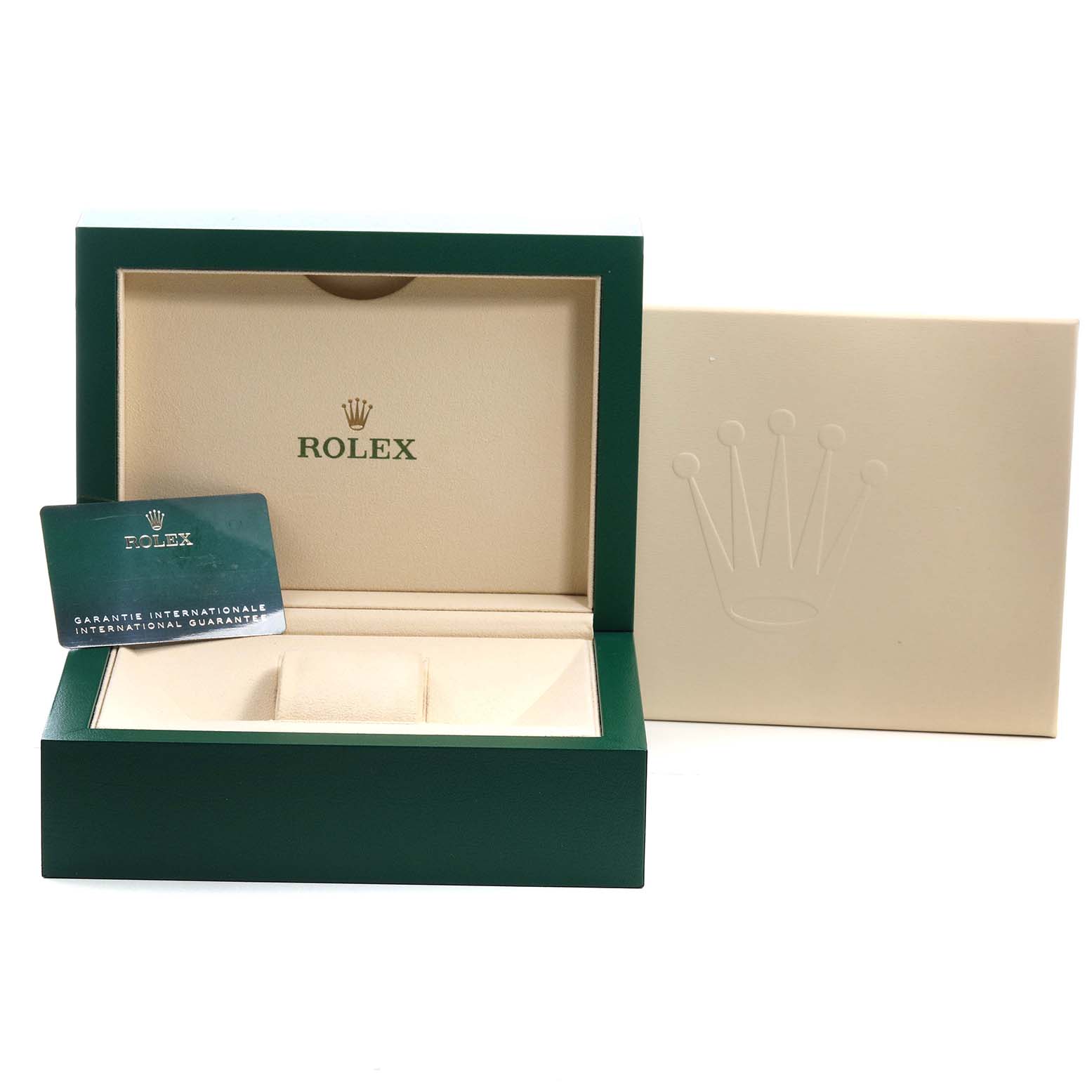The image shows a Rolex Sea-Dweller 136660 Men's Stainless Steel Blue Dial box, warranty card, and outer packaging from a front angle.