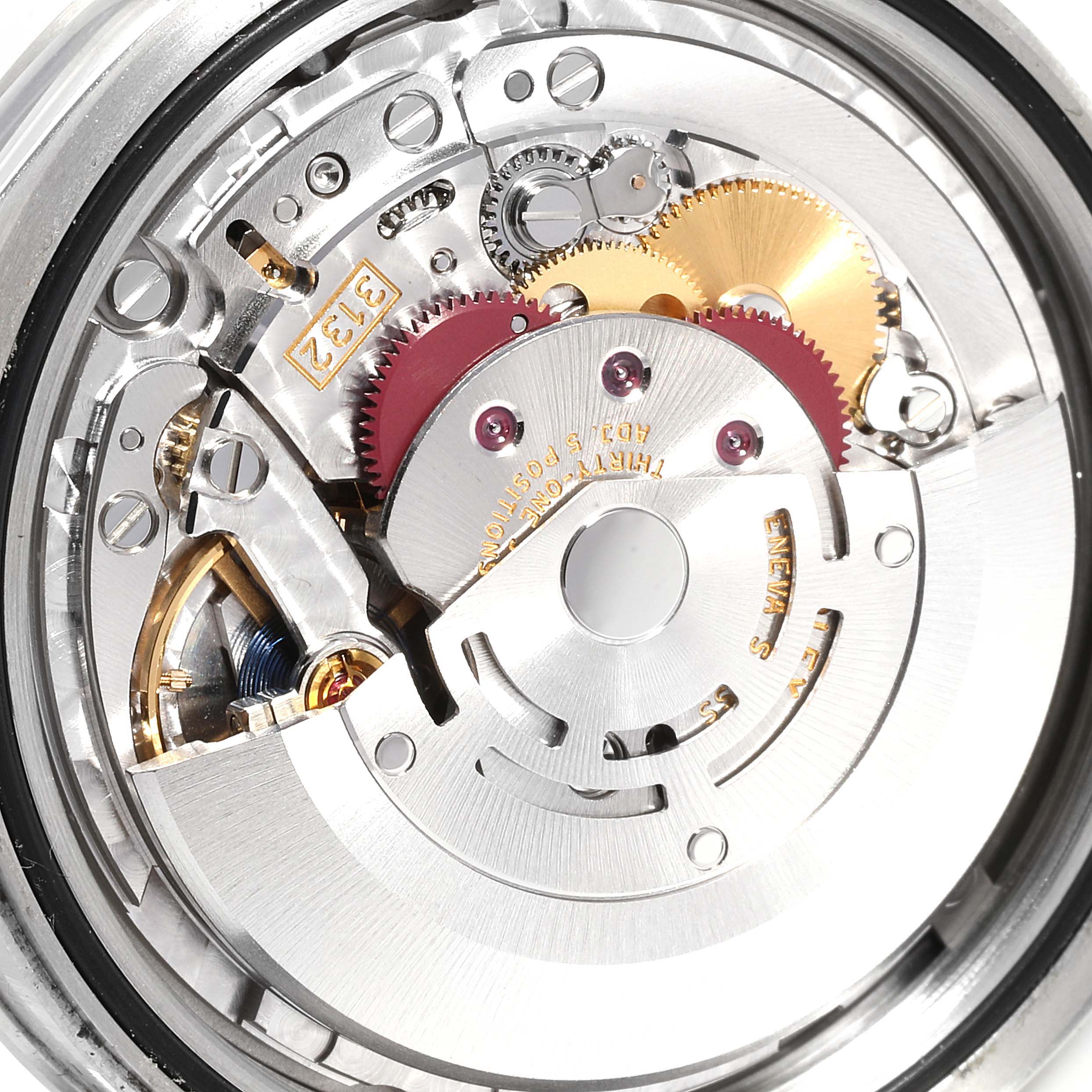 This image shows the intricate internal movement of a Rolex Explorer 214270 Men
s Stainless Steel Black Dial 214270 Men
s Stainless Steel Black Dial watch, highlighting gears and the rotor mechanism.