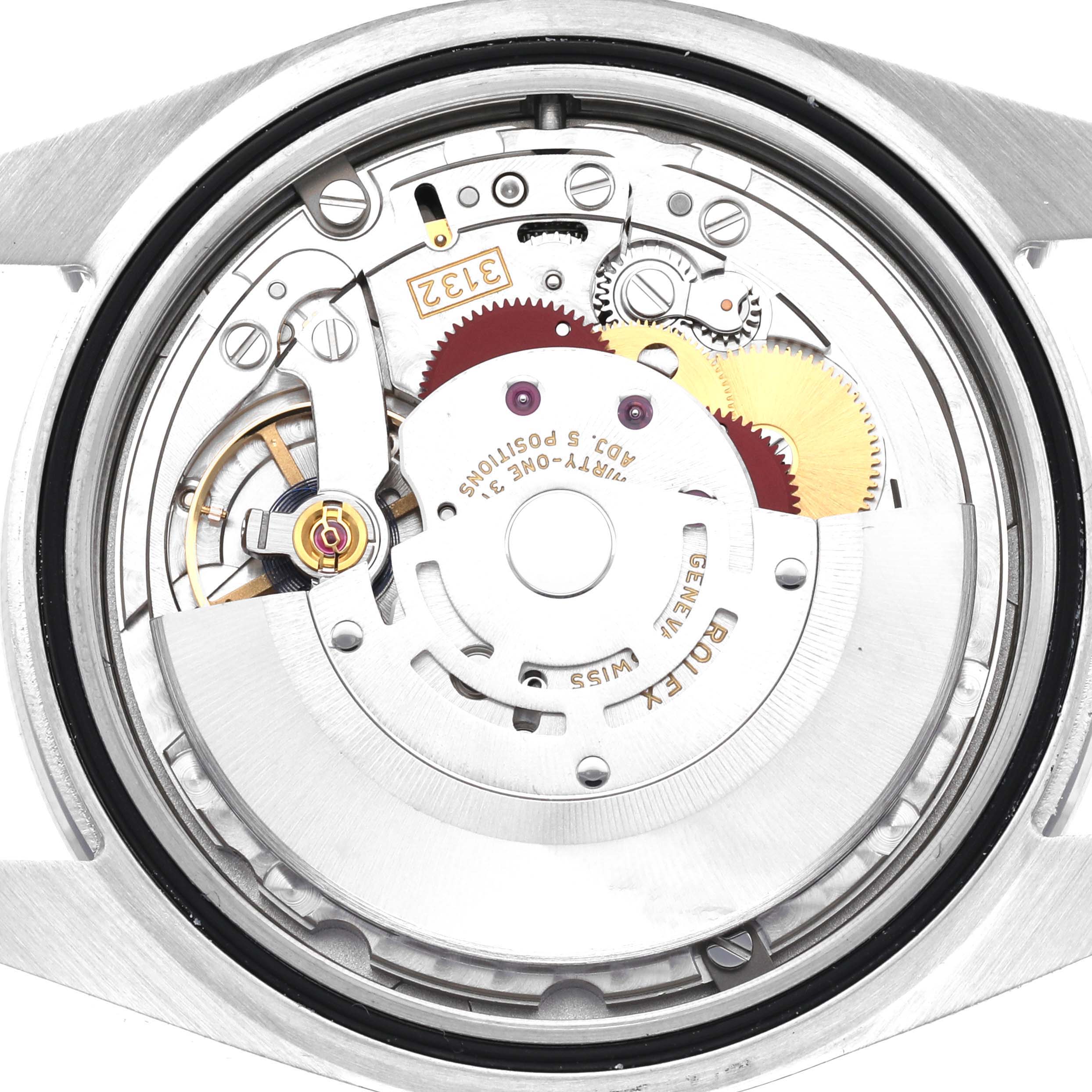This image shows the internal movement and mechanism of the Rolex Explorer 214270 Men
s Stainless Steel Black Dial 214270 Men
s Stainless Steel Black Dial watch viewed from the back.