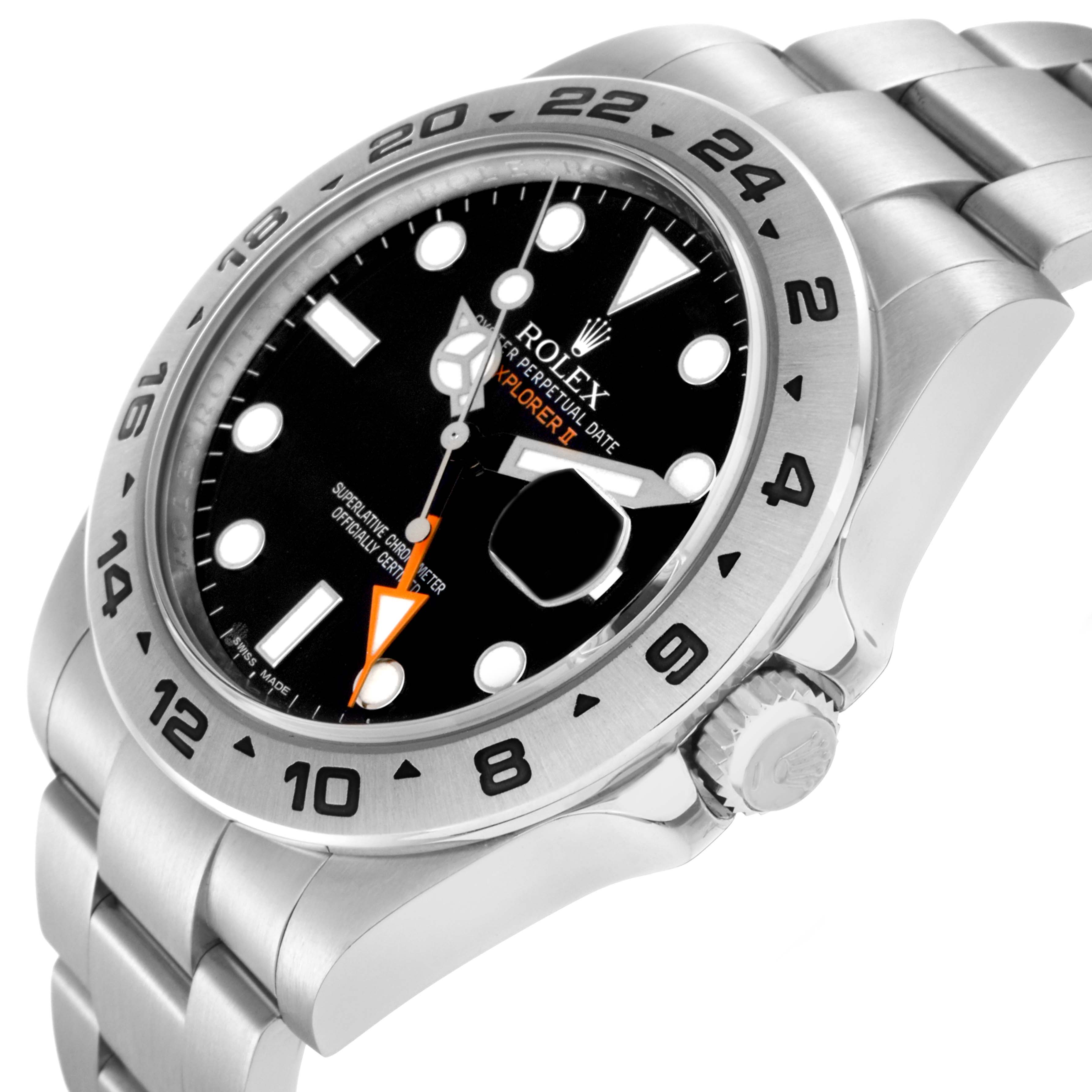 This image shows the Rolex Explorer 216570 Men
s Stainless Steel Black Dial 216570 Men
s Stainless Steel Black Dial watch from a three-quarter angle focusing on the face, bezel, crown, and bracelet.
