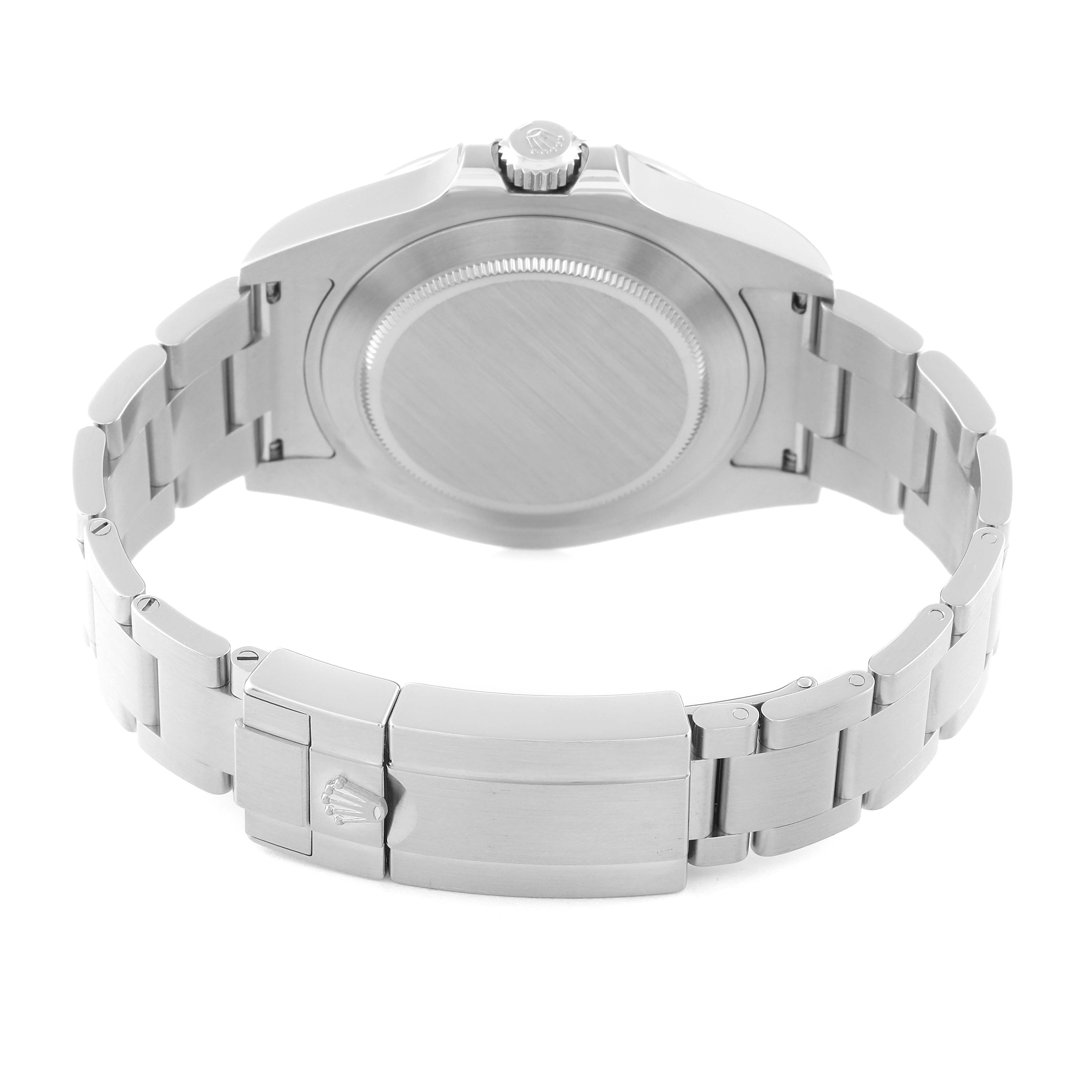 The image shows the back view of a Rolex Explorer 216570 Men
s Stainless Steel White Dial 216570 Men
s Stainless Steel White Dial model watch, highlighting the case back and bracelet clasp.