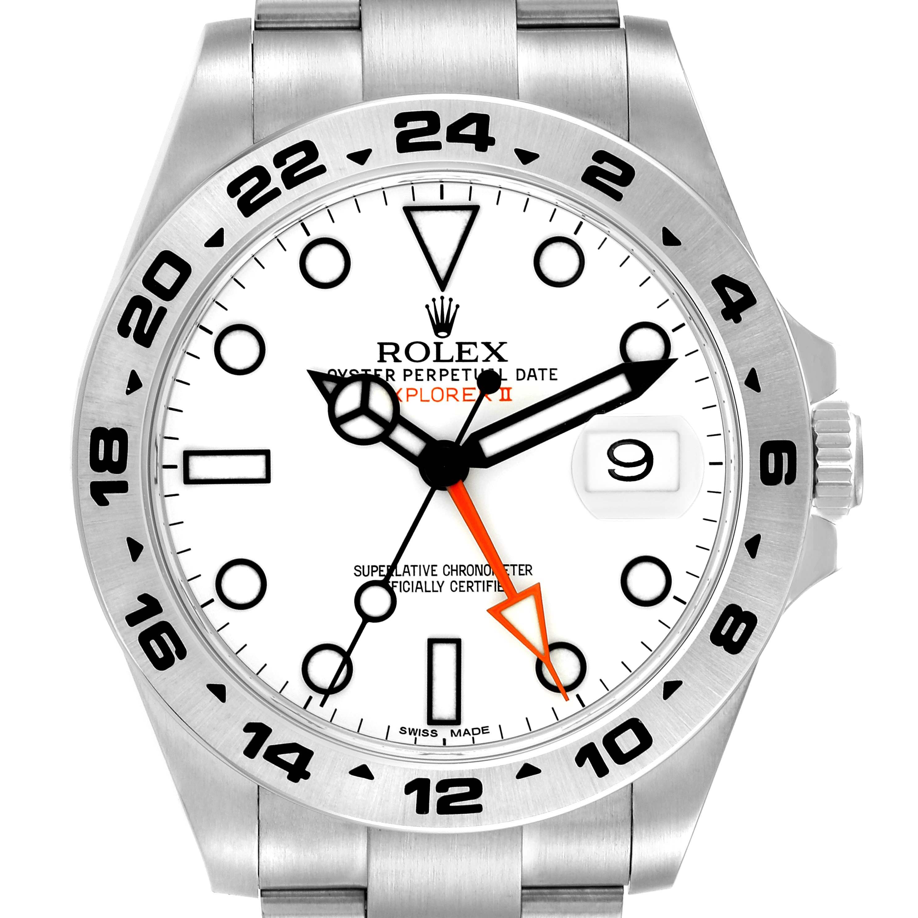 This image shows a front view of the Rolex Explorer 216570 Men
s Stainless Steel White Dial 216570 Men
s Stainless Steel White Dial watch, displaying the dial and bezel prominently.