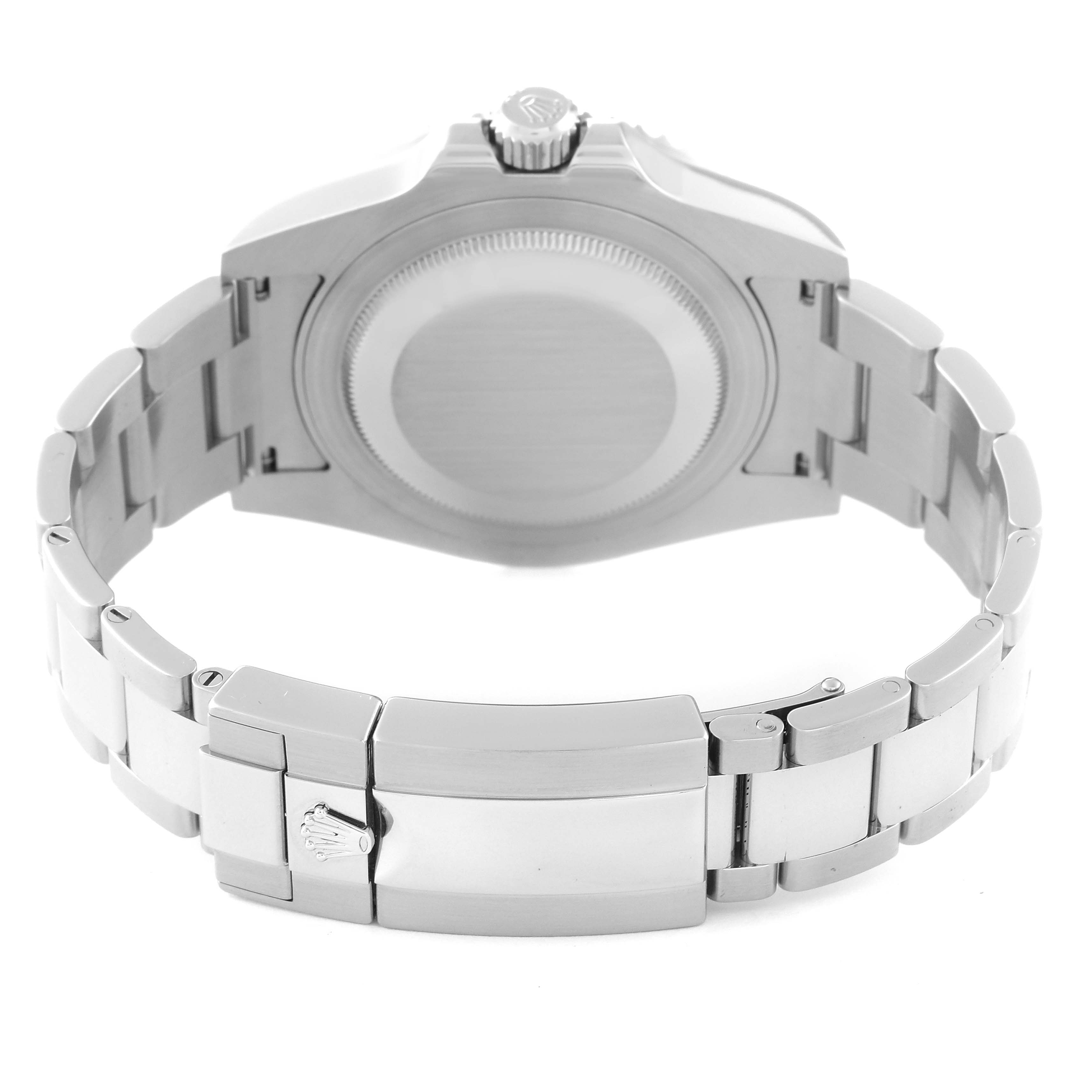 The image shows the back view of a Rolex GMT-Master 116710LN Men
s Stainless Steel Black Dial 116710LN Men
s Stainless Steel Black Dial watch, highlighting the bracelet and clasp.