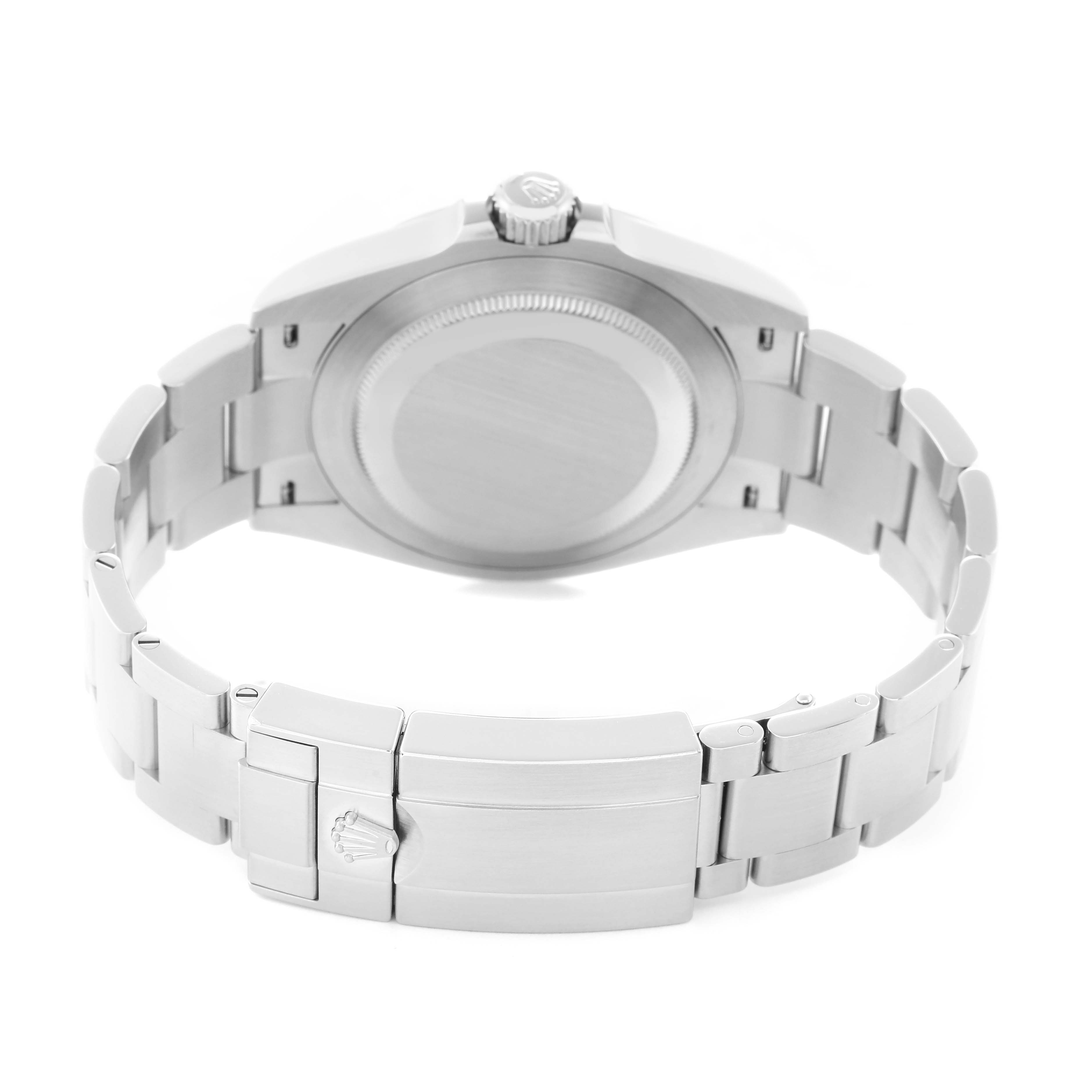 The image shows the back view of a Rolex Air-King 126900 Men's Stainless Steel Black Dial 126900 Men's Stainless Steel Black Dial, focusing on the clasp, bracelet, and case back.