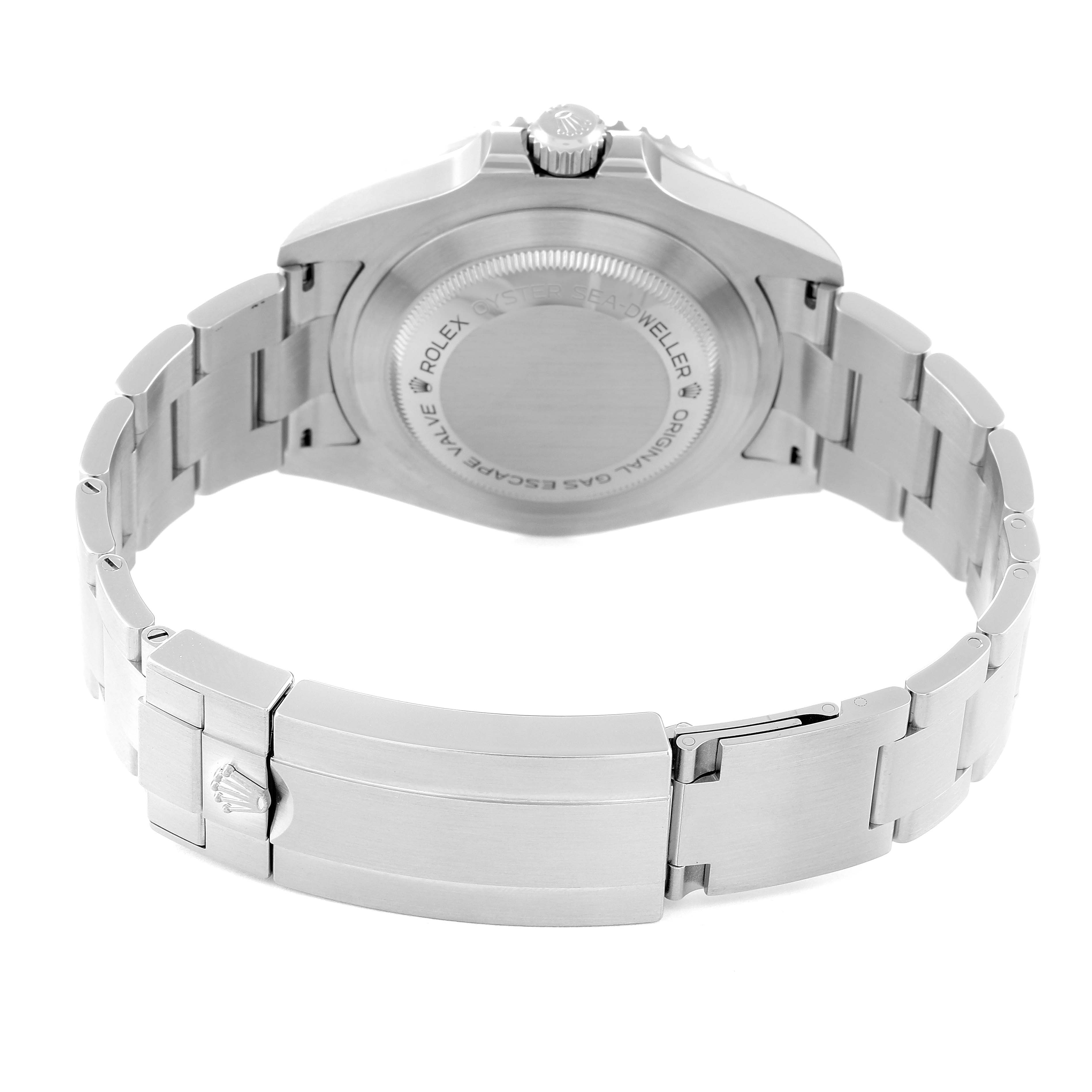 The image shows the back case and bracelet of the Rolex Sea-Dweller 126600 Men
s Stainless Steel Black Dial 126600 Men
s Stainless Steel Black Dial watch, focusing on the clasp and case back.