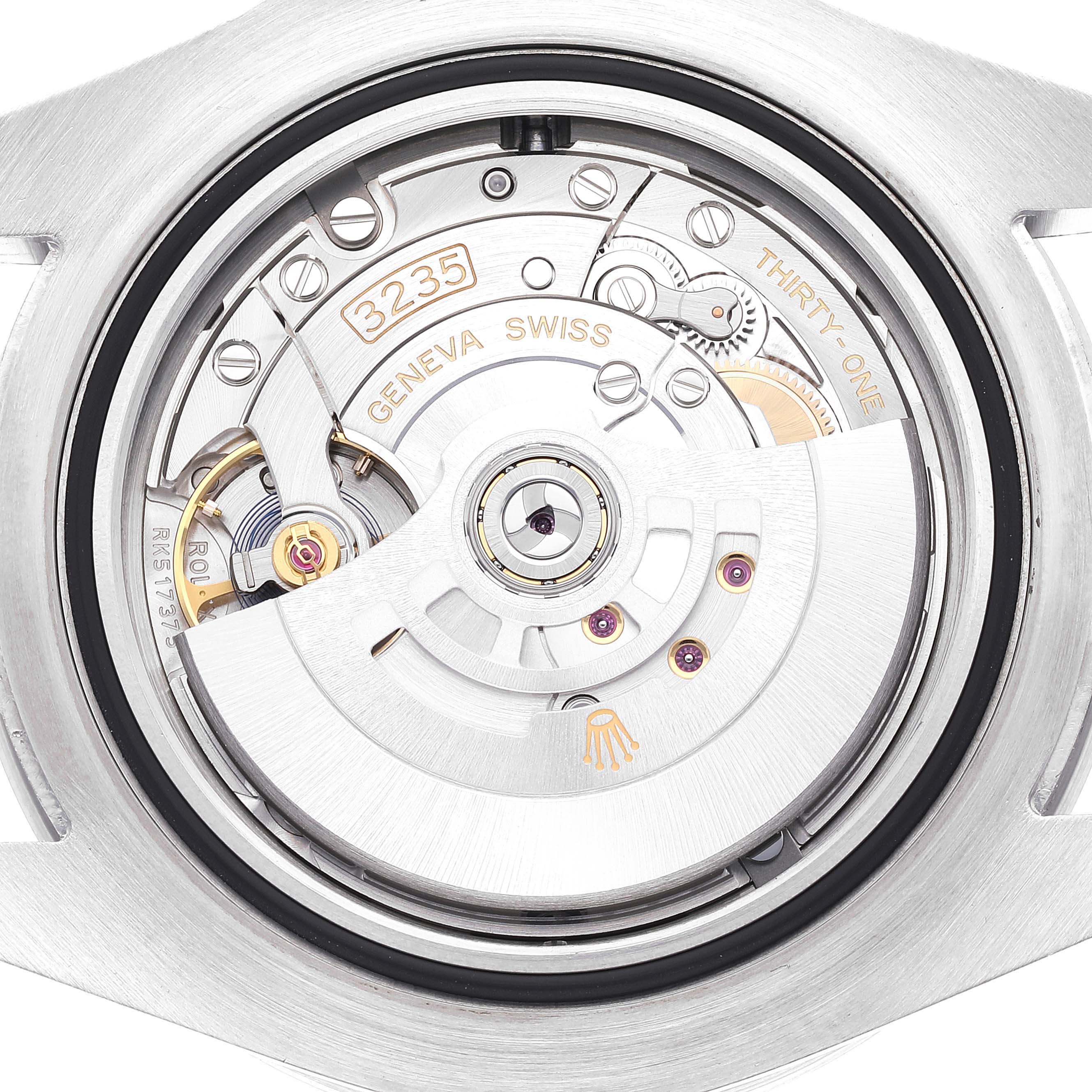 This image shows the open case back and internal mechanism of a Rolex Sea-Dweller 126600 Men
s Stainless Steel Black Dial 126600 Men
s Stainless Steel Black Dial watch, displaying its intricate movement parts.