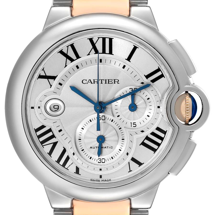 Cartier Ballon Bleu Chronograph Steel Rose Gold Mens Watch W6920063 SwissWatchExpo