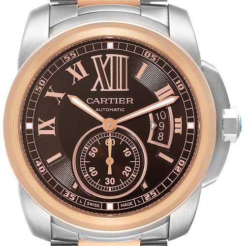 Photo of Cartier Calibre Brown Dial Rose Gold Steel Mens Watch W7100050