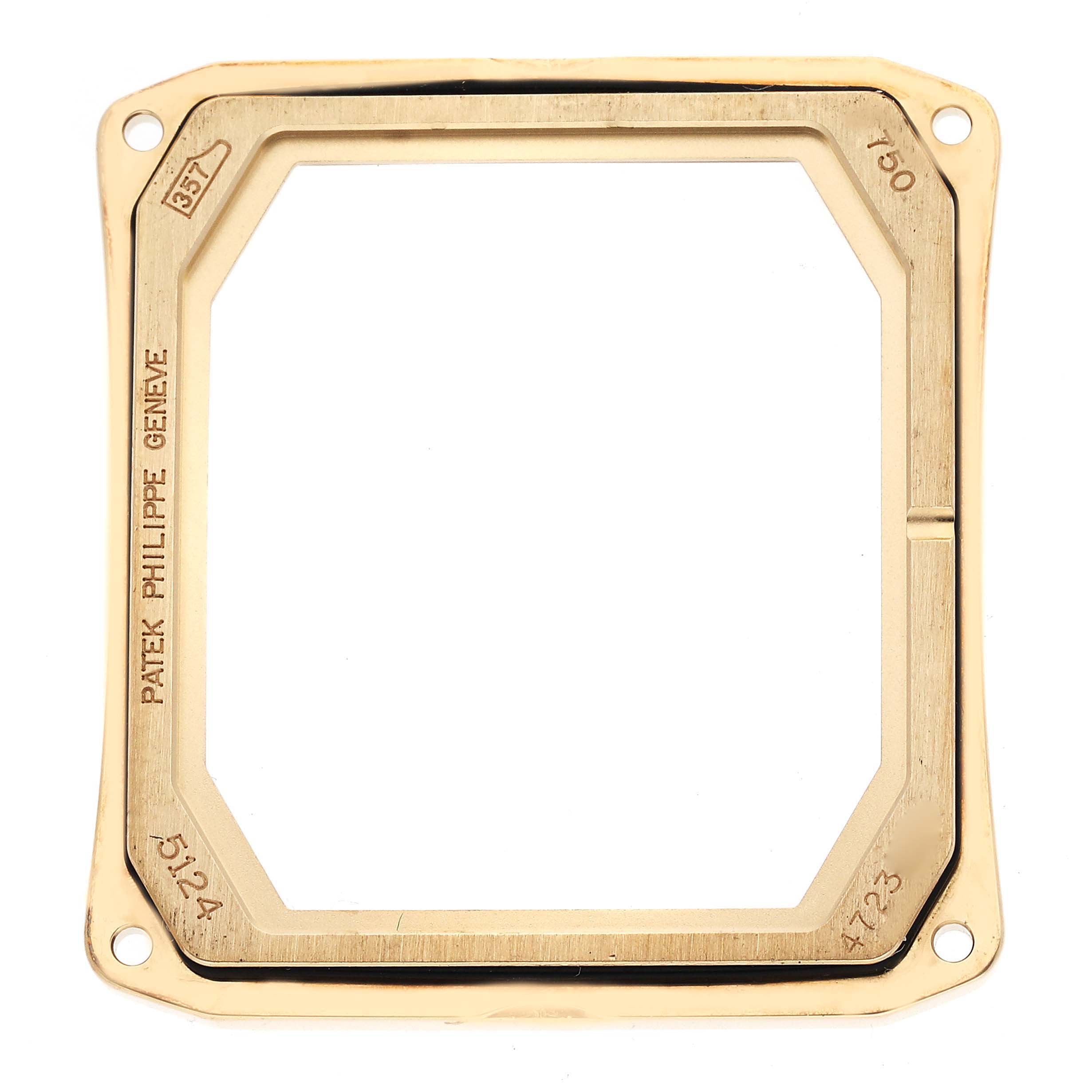 This image shows a gold-tone bezel or frame for a Patek Philippe Gondolo 5124J Men's Yellow Gold Silver Dial 5124J Men's Yellow Gold Silver Dial model watch, viewed from above.