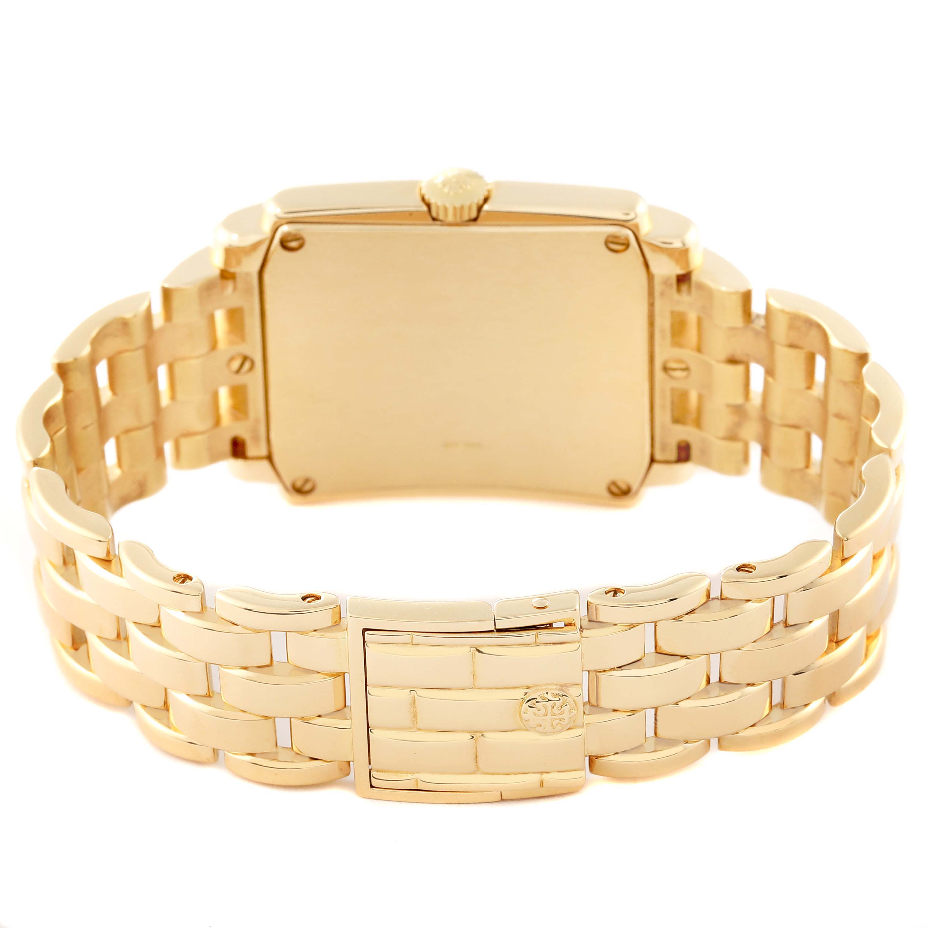 The image shows the back and bracelet of a Patek Philippe Gondolo 5024/1J-001 Men's Yellow Gold White Dial 5024/1J-001 Men's Yellow Gold White Dial watch from a rear angle.