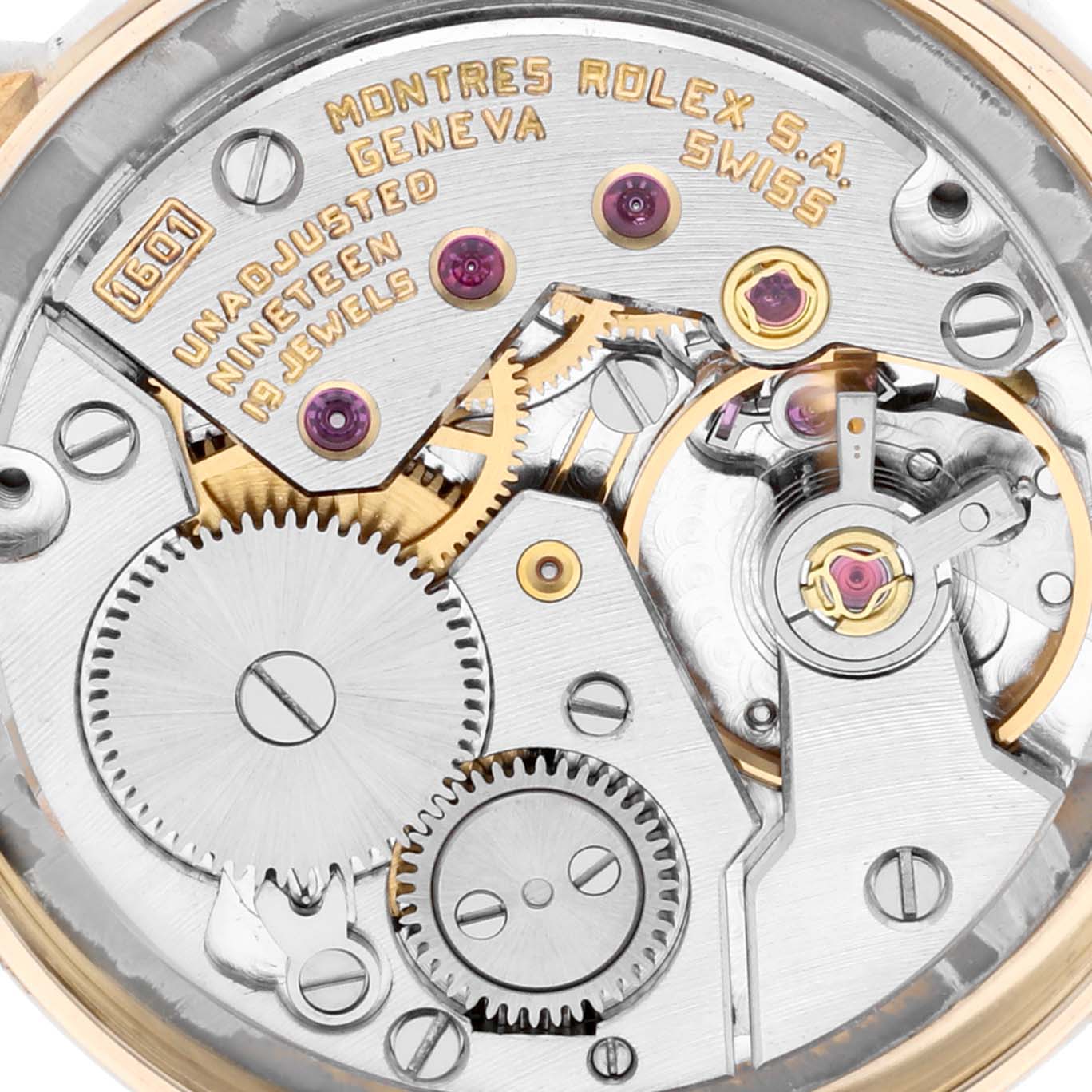 This image shows the inner mechanical movement of the Rolex Cellini 5109 Women's Yellow Gold White Dial 5109 Women's Yellow Gold White Dial watch from a close-up angle.