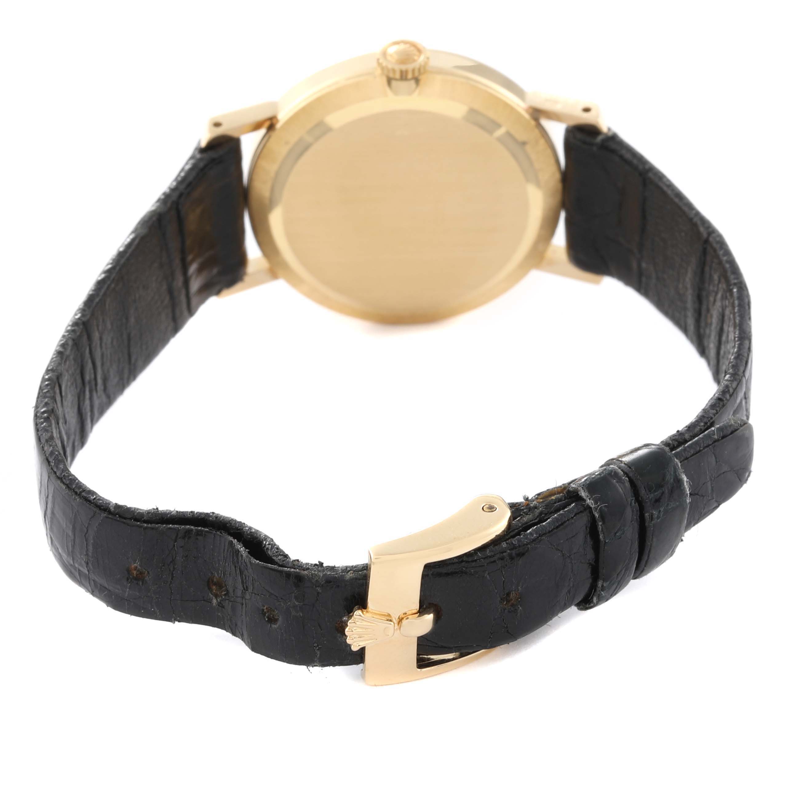 The image shows the back case and strap of the Rolex Cellini 5109 Women's Yellow Gold White Dial 5109 Women's Yellow Gold White Dial watch.