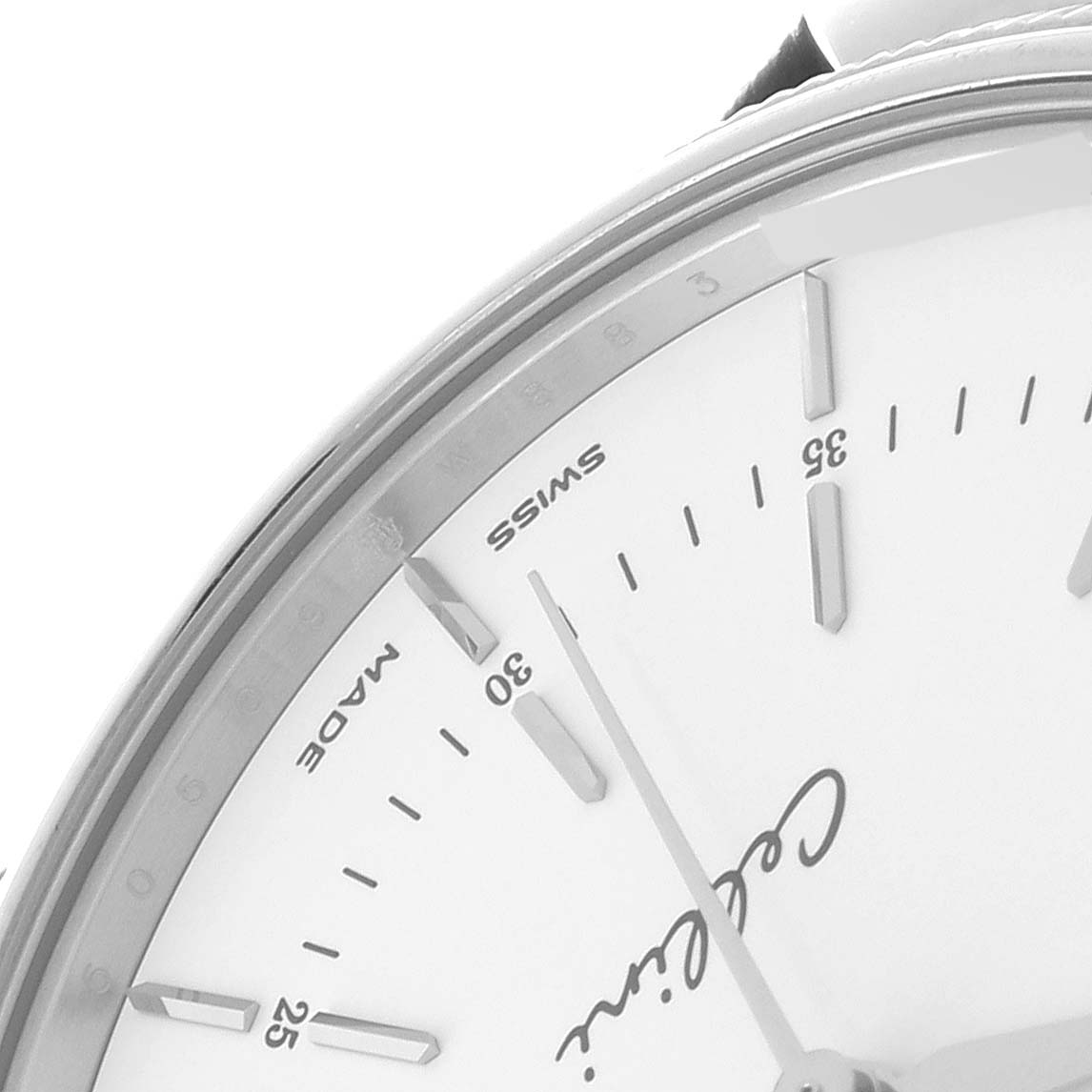 The image shows a close-up of the Rolex Cellini 50509 Men's White Gold White Dial 50509 Men's White Gold White Dial watch dial, focusing on the minute markers between 25 and 35.