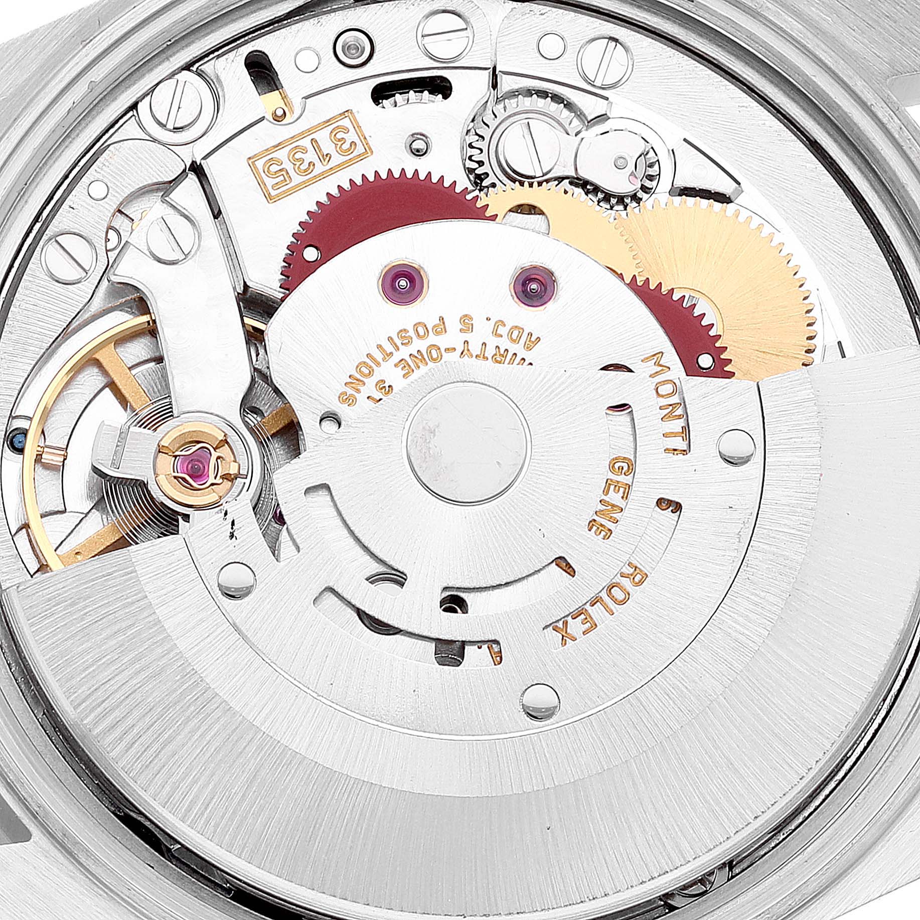 This image shows the intricate internal mechanics of a Rolex Date 15200 Men's Stainless Steel Blue Dial 15200 Men's Stainless Steel Blue Dial model watch from a top-down angle.