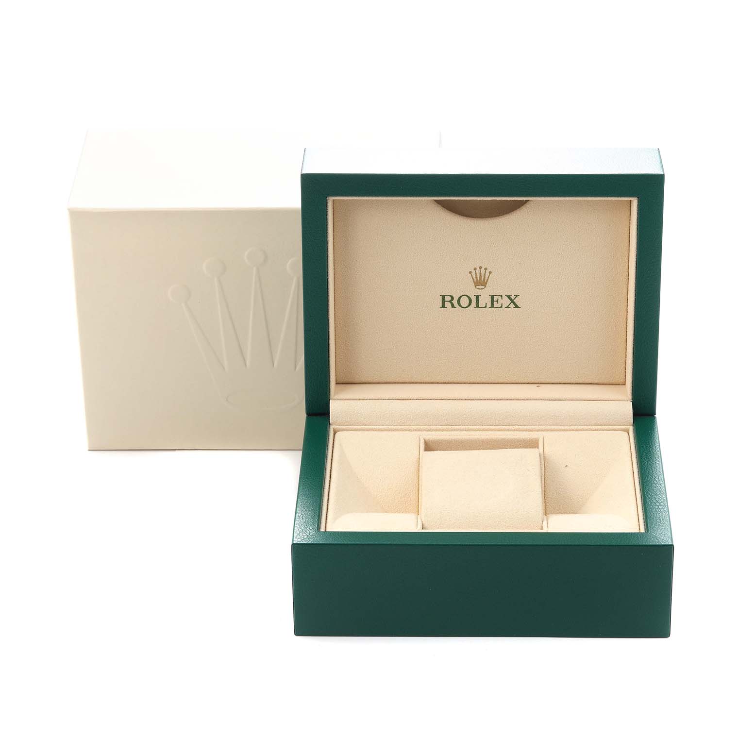 The image shows an open green Rolex watch box for the Datejust model 279173.