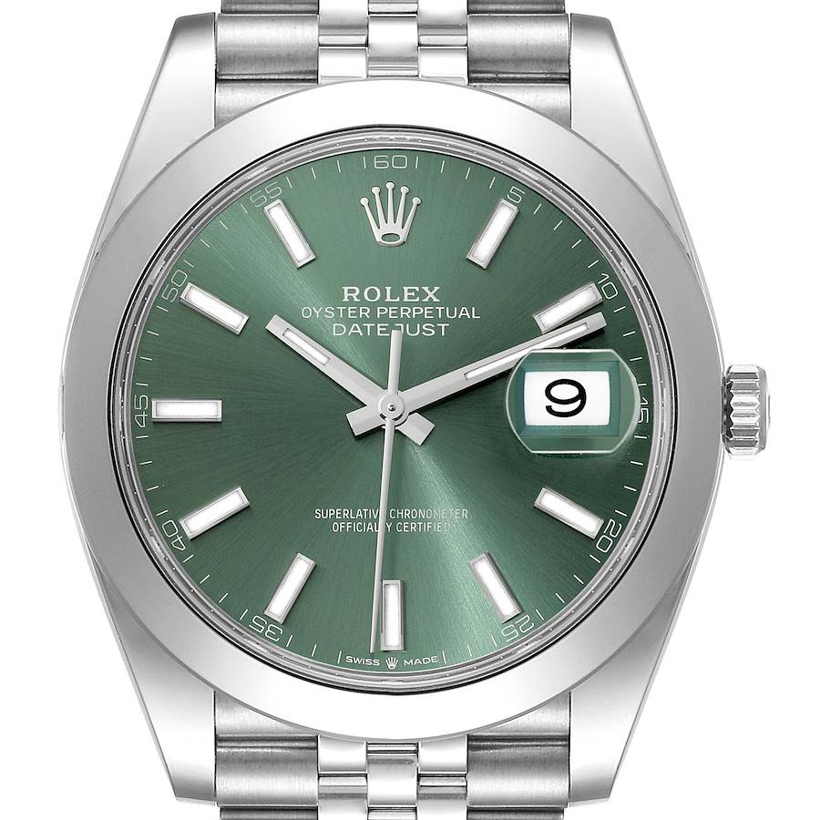 Rolex Datejust 41 Mint Green Dial Steel Mens Watch 126300 Box Card SwissWatchExpo