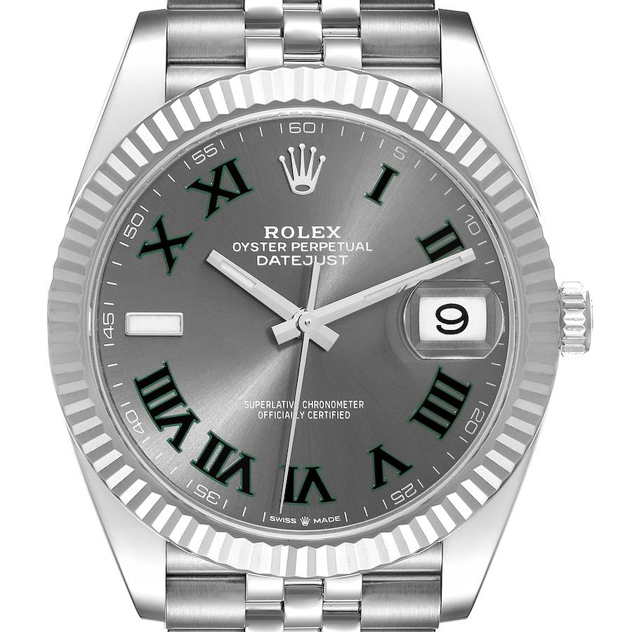 Rolex Datejust 41 Steel White Gold Wimbledon Dial Mens Watch 126334 Box Card SwissWatchExpo