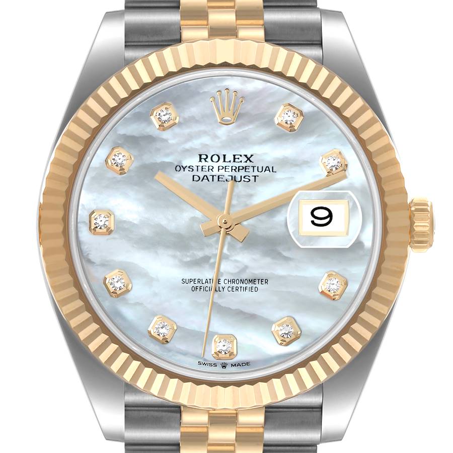 Rolex Datejust 41 Steel Yellow Gold Mother Of Pearl Diamond Dial Watch 126333 Box Card SwissWatchExpo