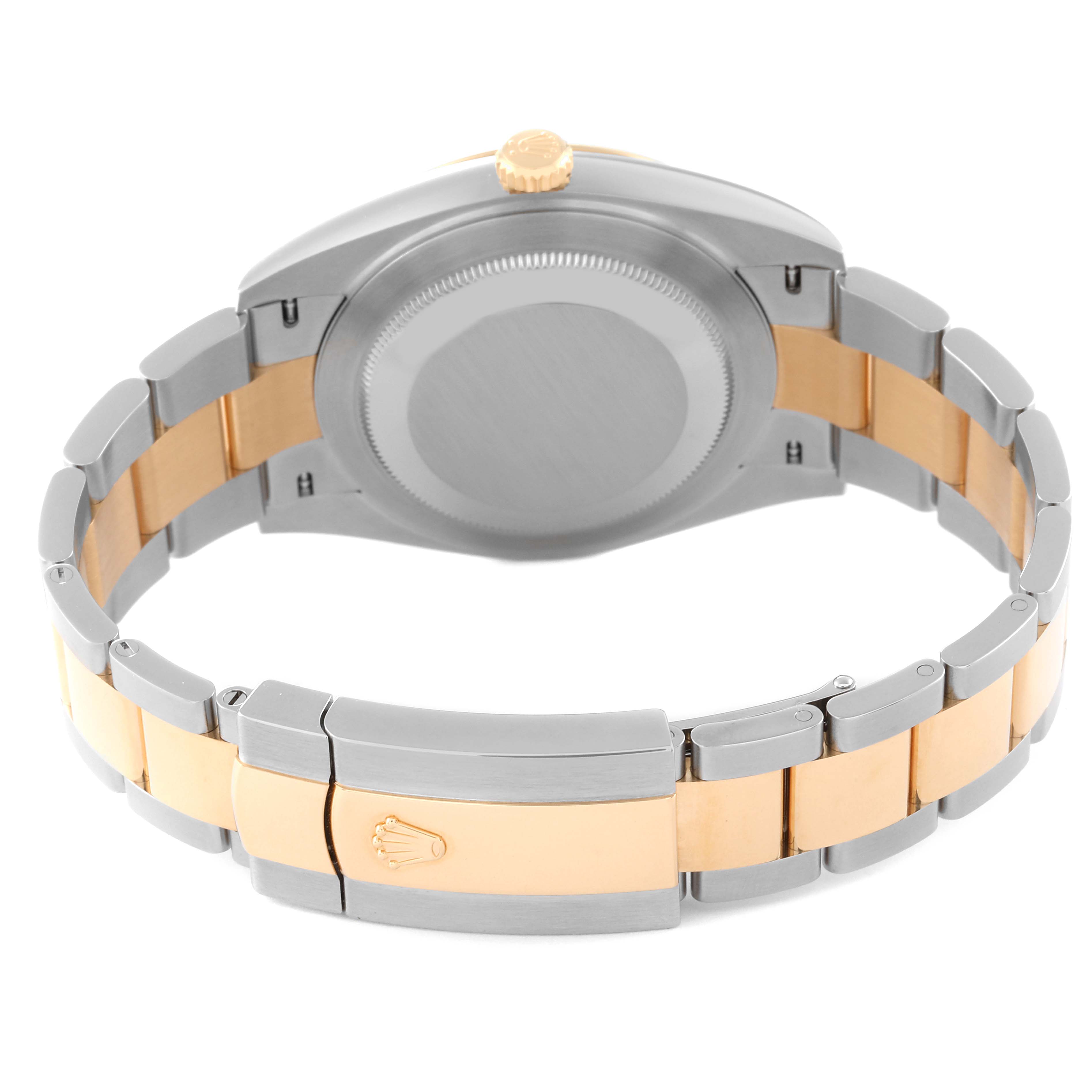 The image shows the back and bracelet of a Rolex Datejust 41 126333 Men's Steel and Gold (two tone) Grey Dial 126333 Men's Steel and Gold (two tone) Grey Dial, featuring a two-tone metal design and the Rolex crown on the clasp.