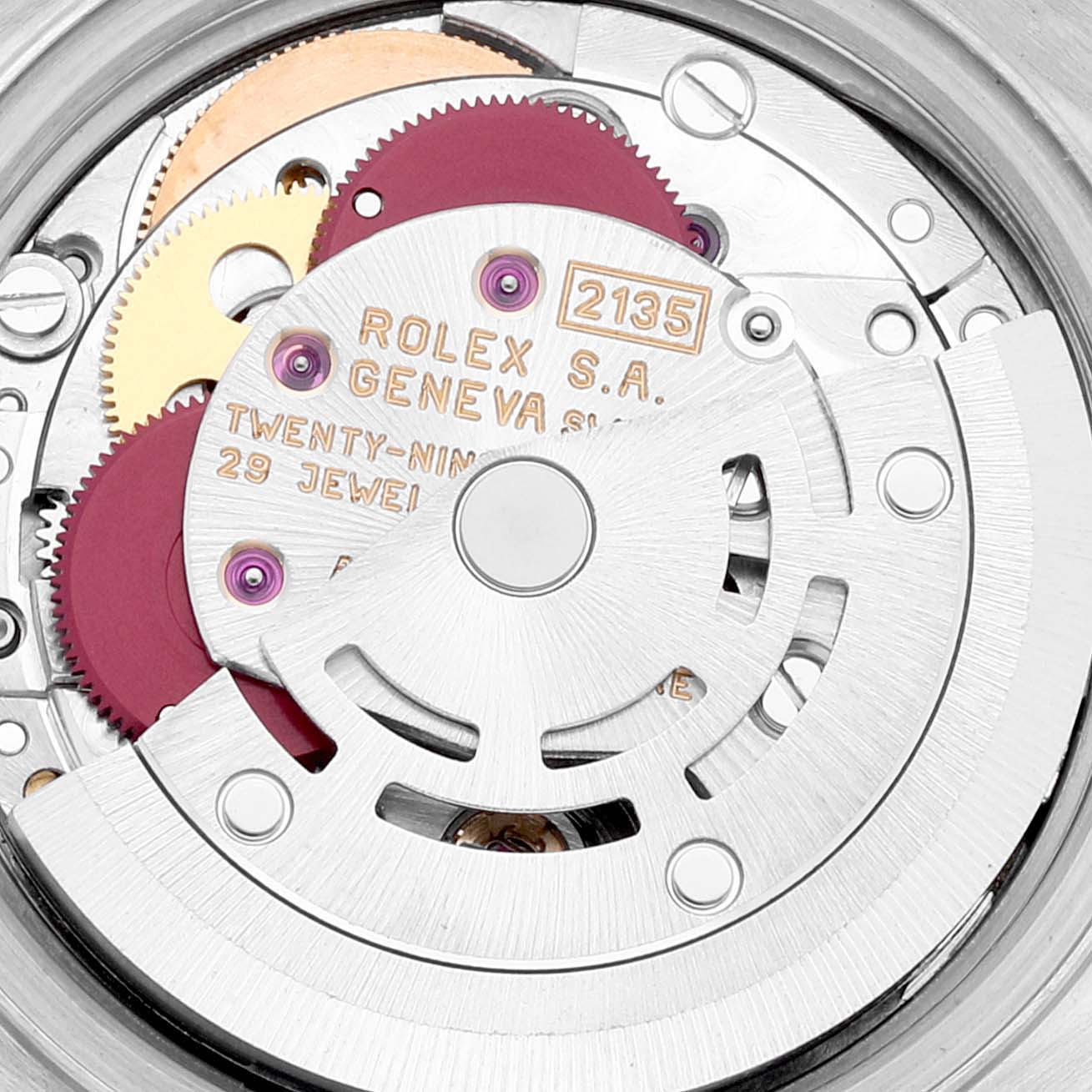 The image shows a close-up view of the movement mechanism of a Rolex Datejust 69173 Women's Steel and Gold (two tone) Blue Dial 69173 Women's Steel and Gold (two tone) Blue Dial model watch.