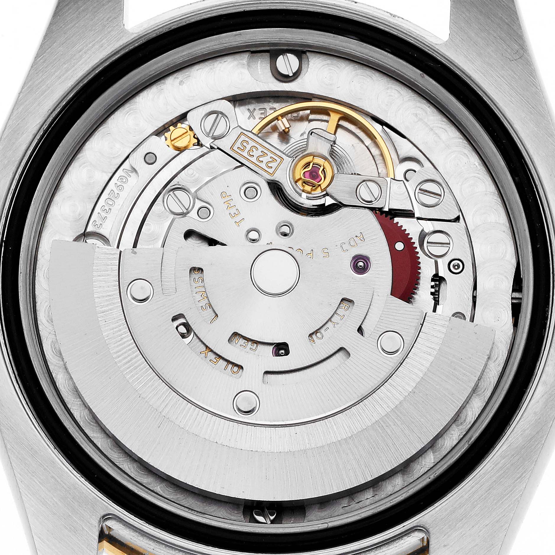 The image shows the movement of a Rolex Mid-Size Men
s Watch, model number 178313, viewed from the back, highlighting its intricate internal mechanics.